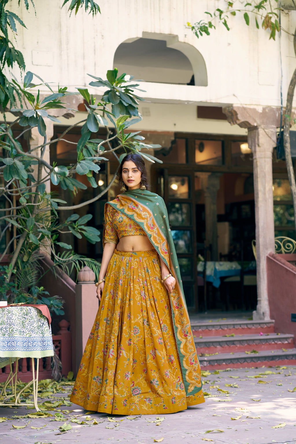 Tussar Silk Foil Printed Lehenga With Dupatta
