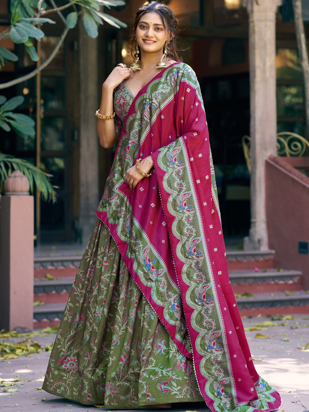 Tussar Silk Foil Printed Lehenga With Dupatta