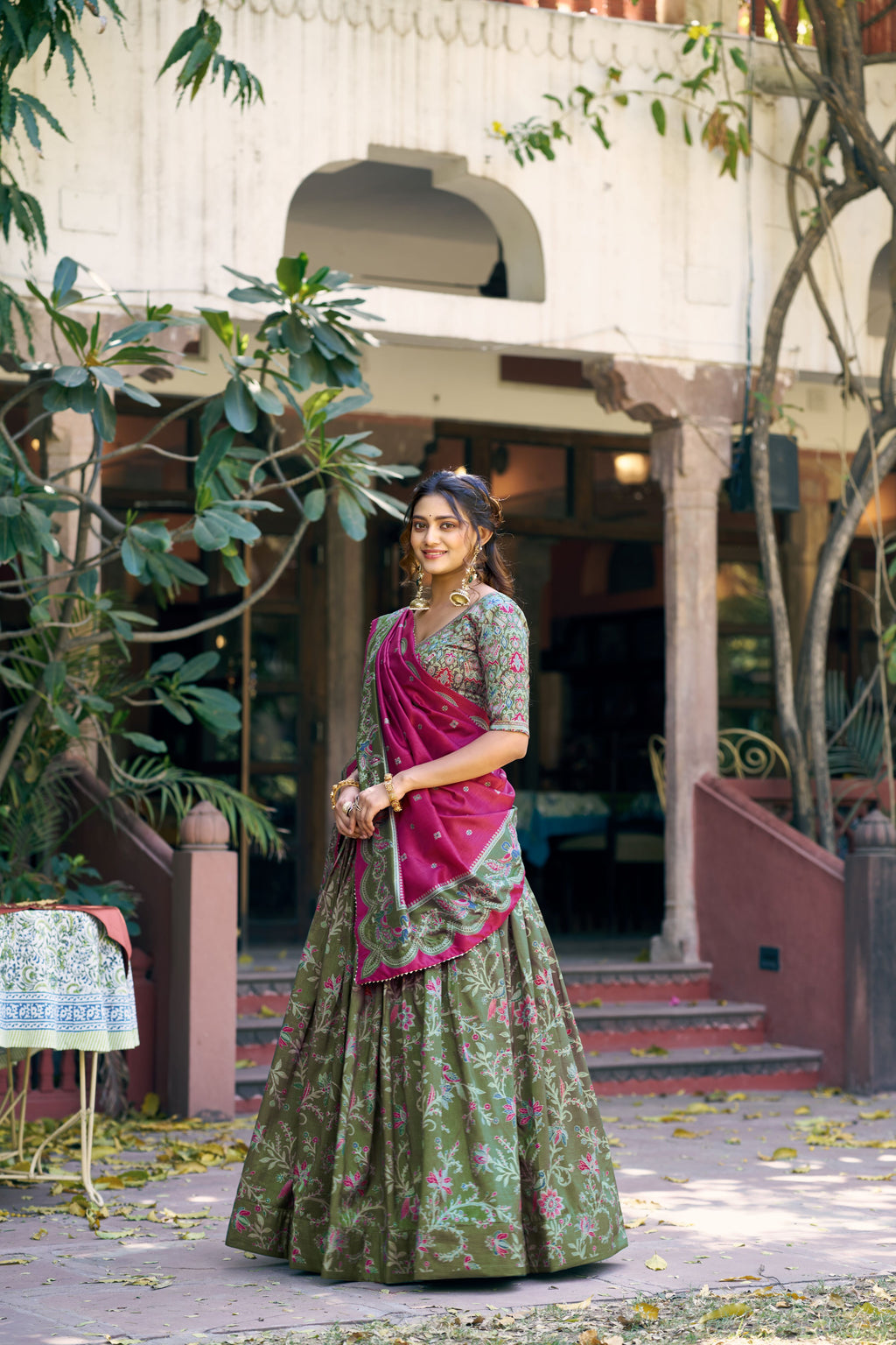 Tussar Silk Foil Printed Lehenga With Dupatta