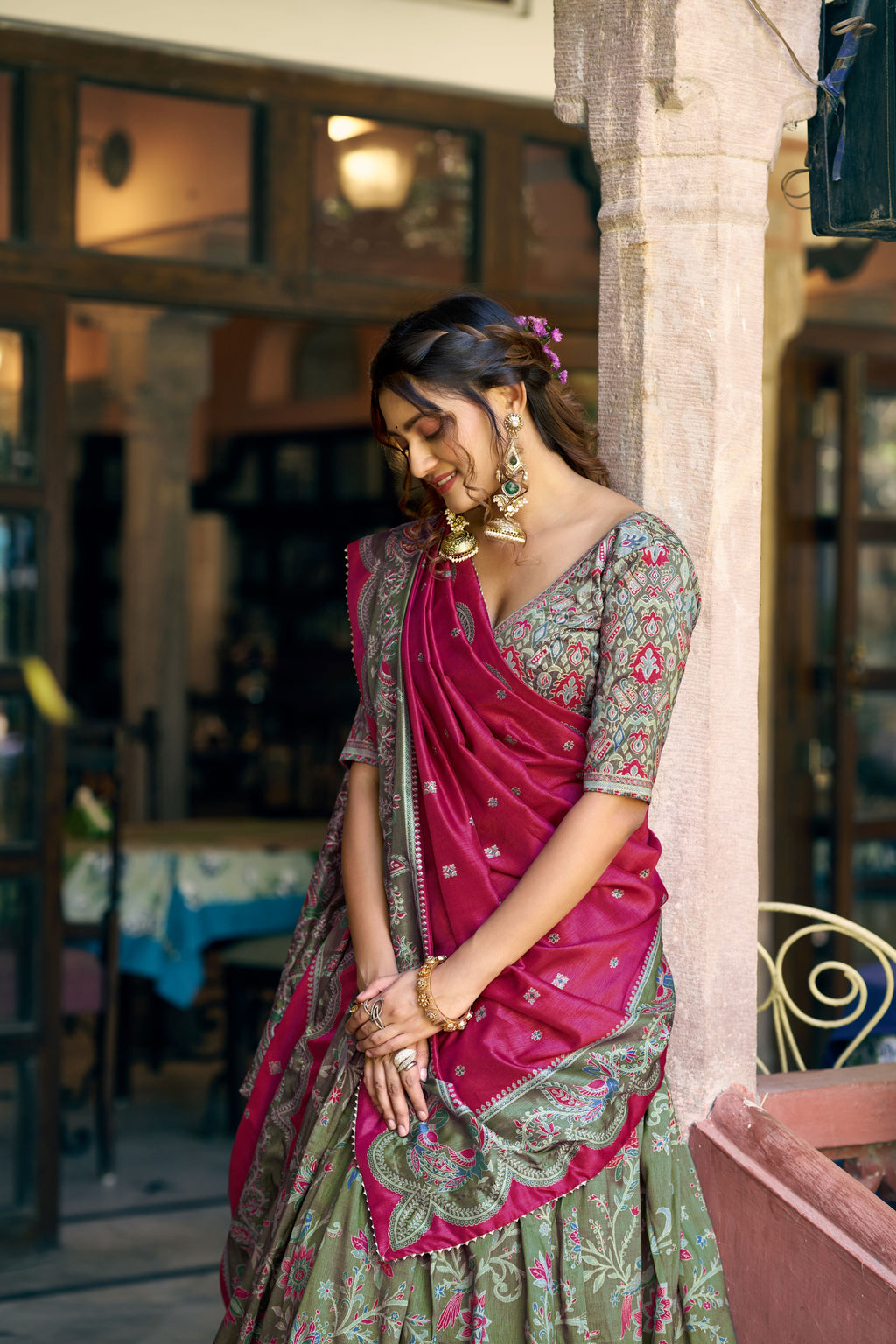 Tussar Silk Foil Printed Lehenga With Dupatta