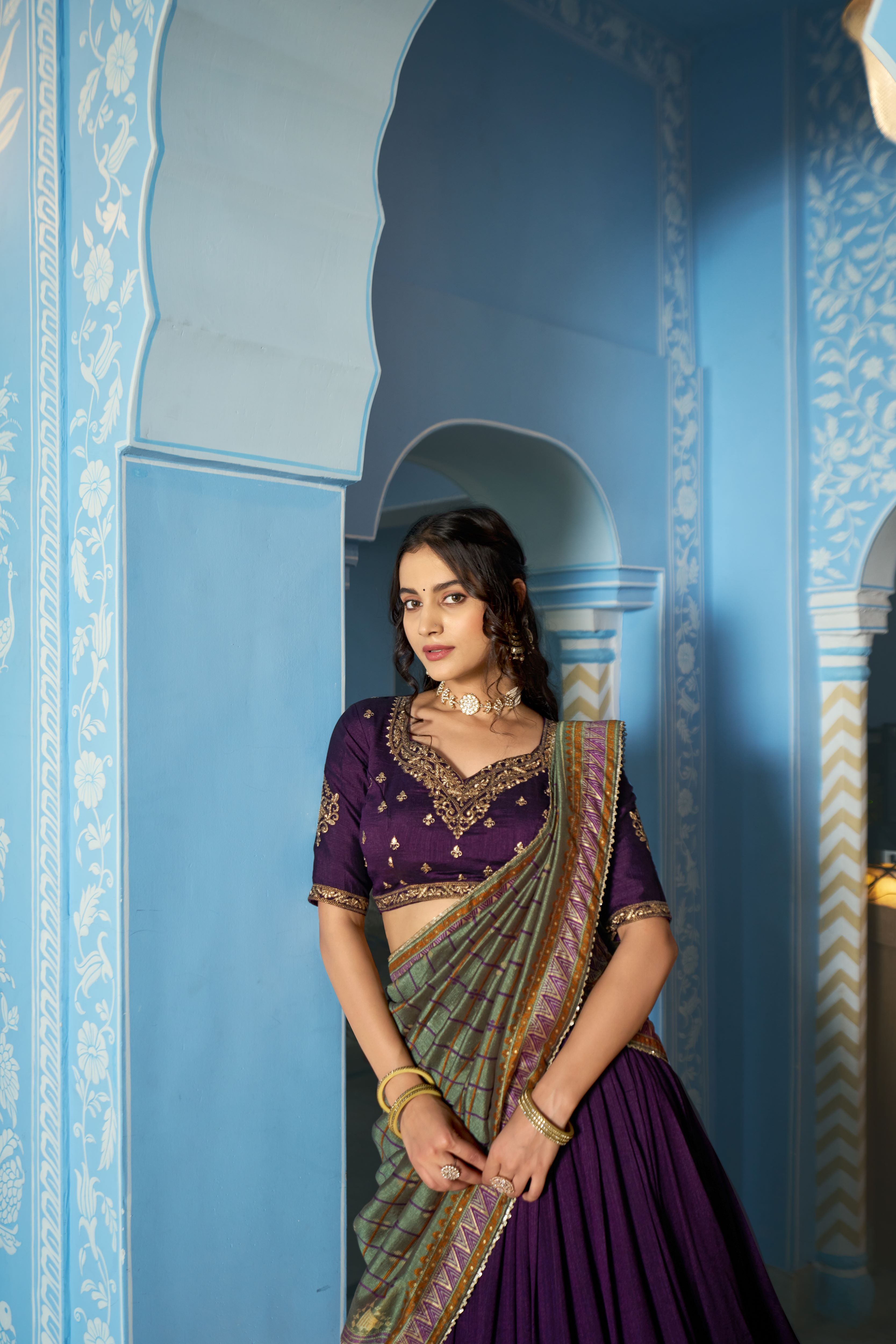 Vichitra Silk Thread Embroidered Lehenga With Dupatta