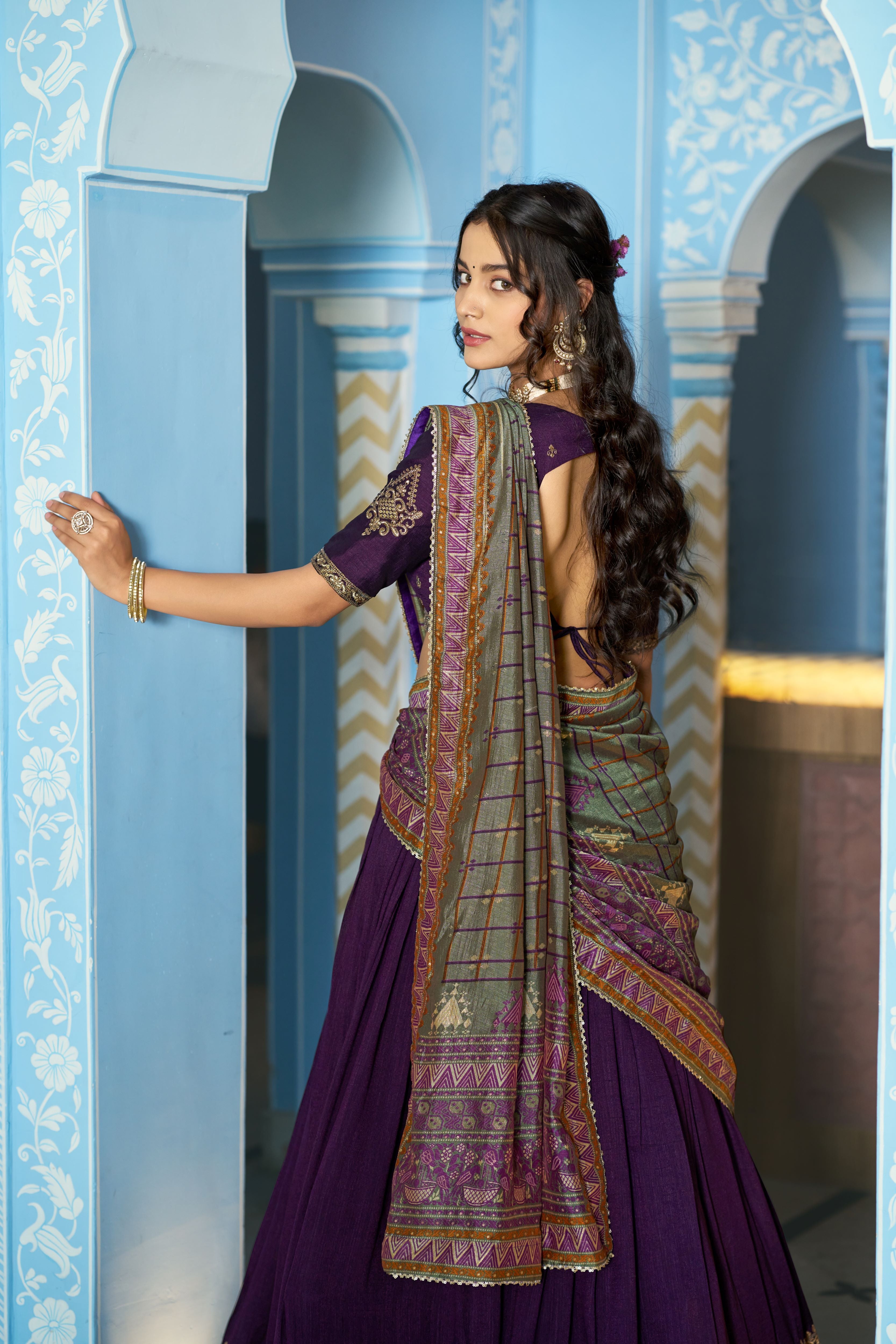 Vichitra Silk Thread Embroidered Lehenga With Dupatta