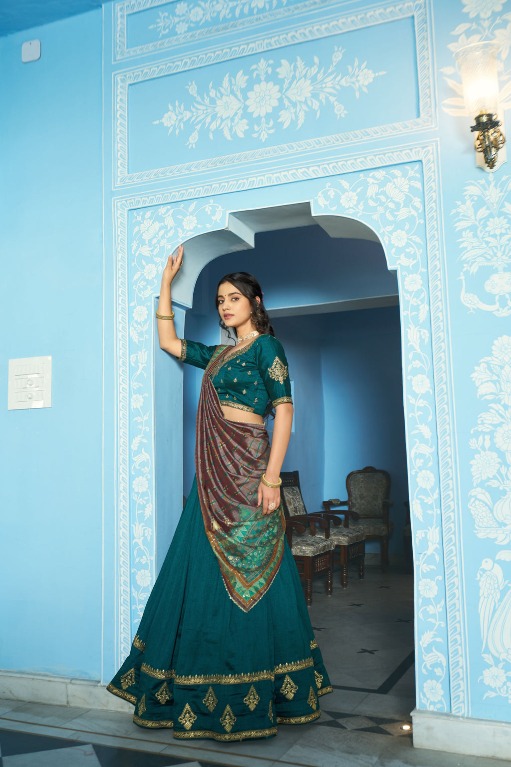 Vichitra Silk Thread Embroidered Lehenga With Dupatta