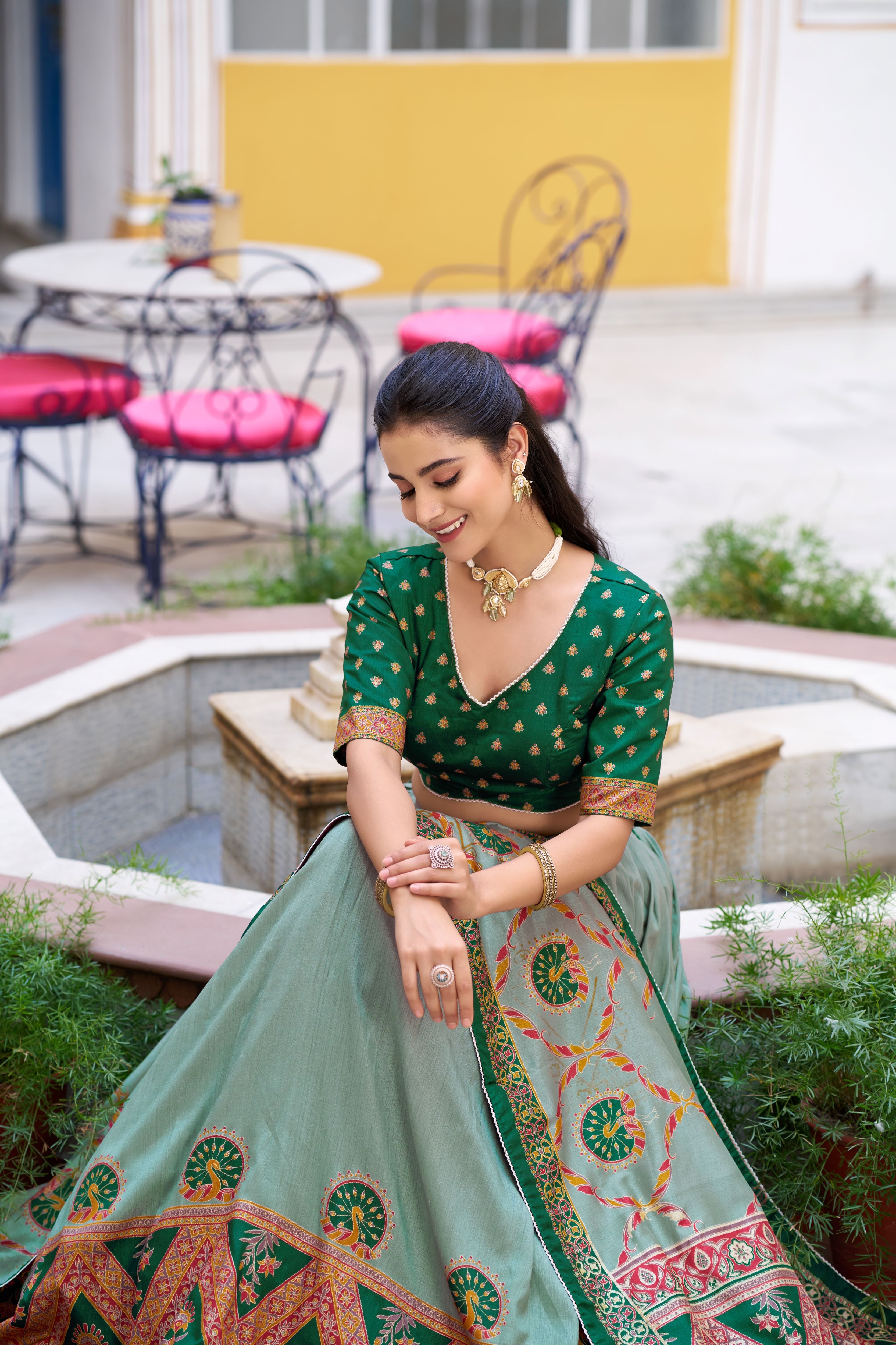 Tussar Silk Printed Lehenga With Dupatta