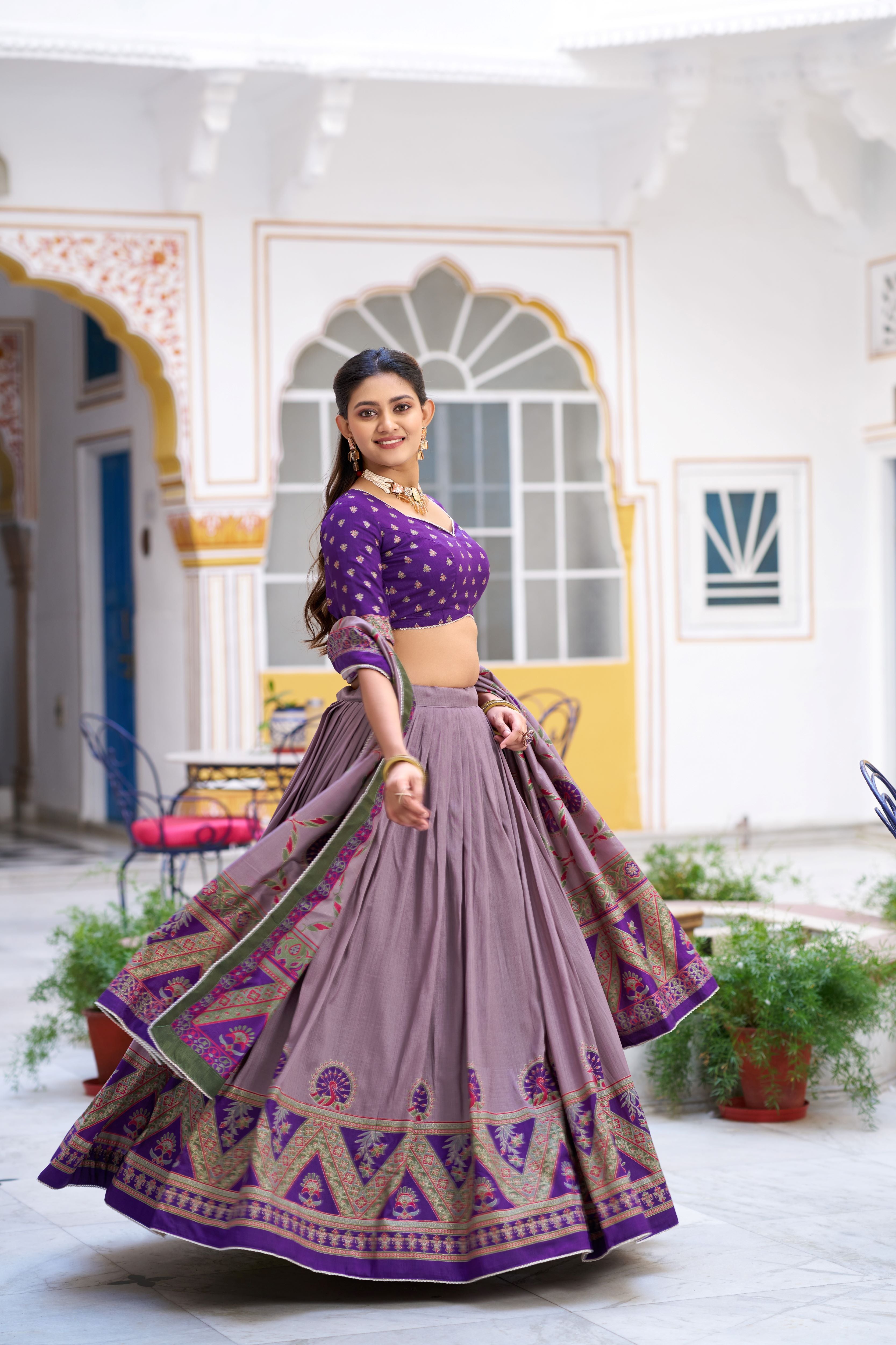 Tussar Silk Printed Lehenga With Dupatta