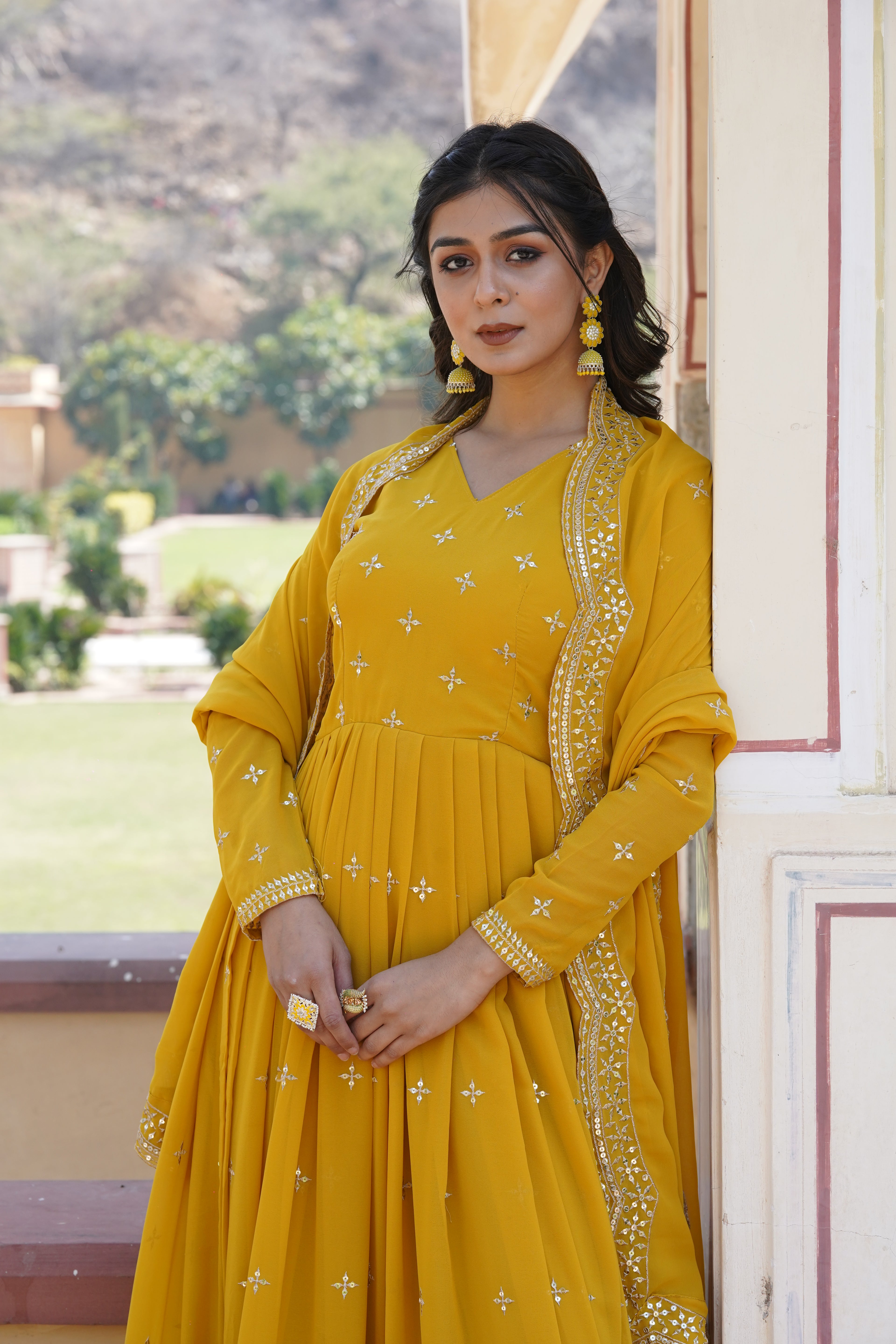 Faux Georgette Zari Embroidered Gown With Dupatta