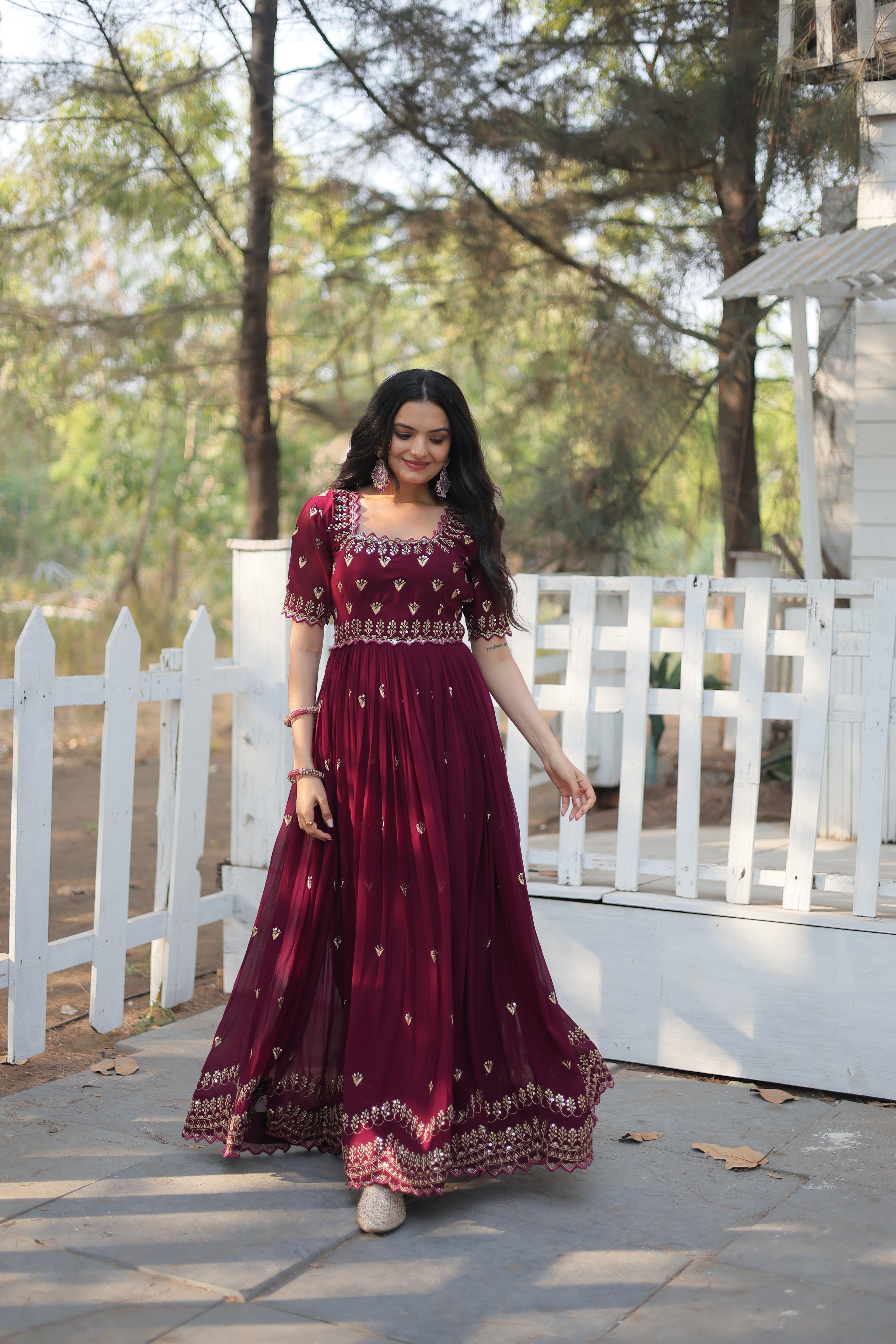 Faux Georgette Zari Embroidered Gown