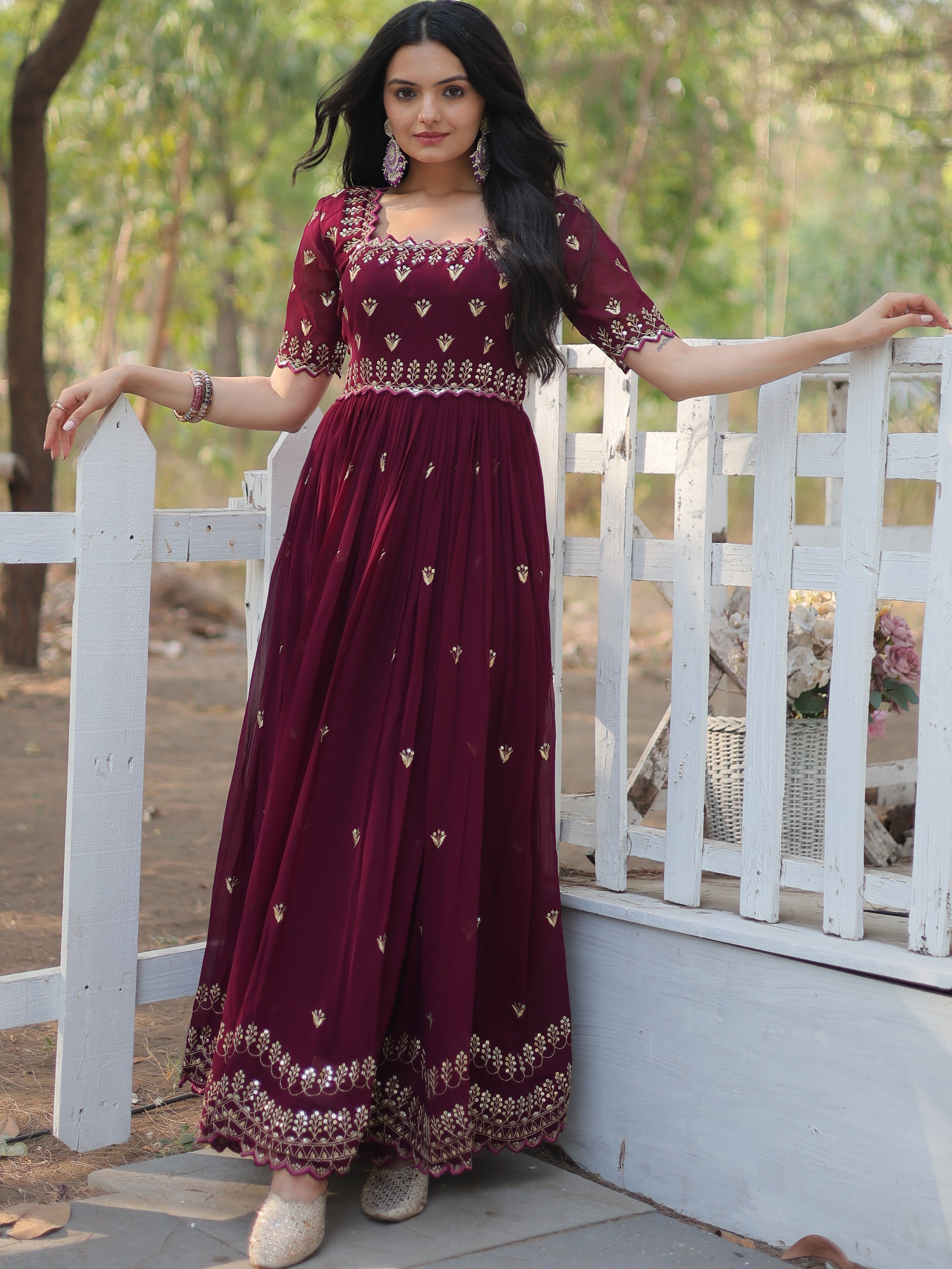 Faux Georgette Zari Embroidered Gown