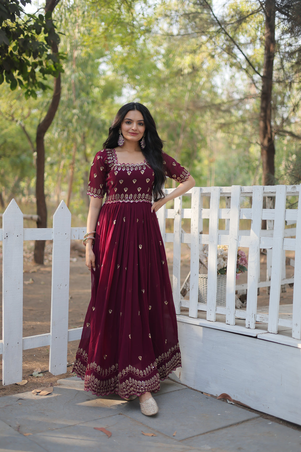Faux Georgette Zari Embroidered Gown