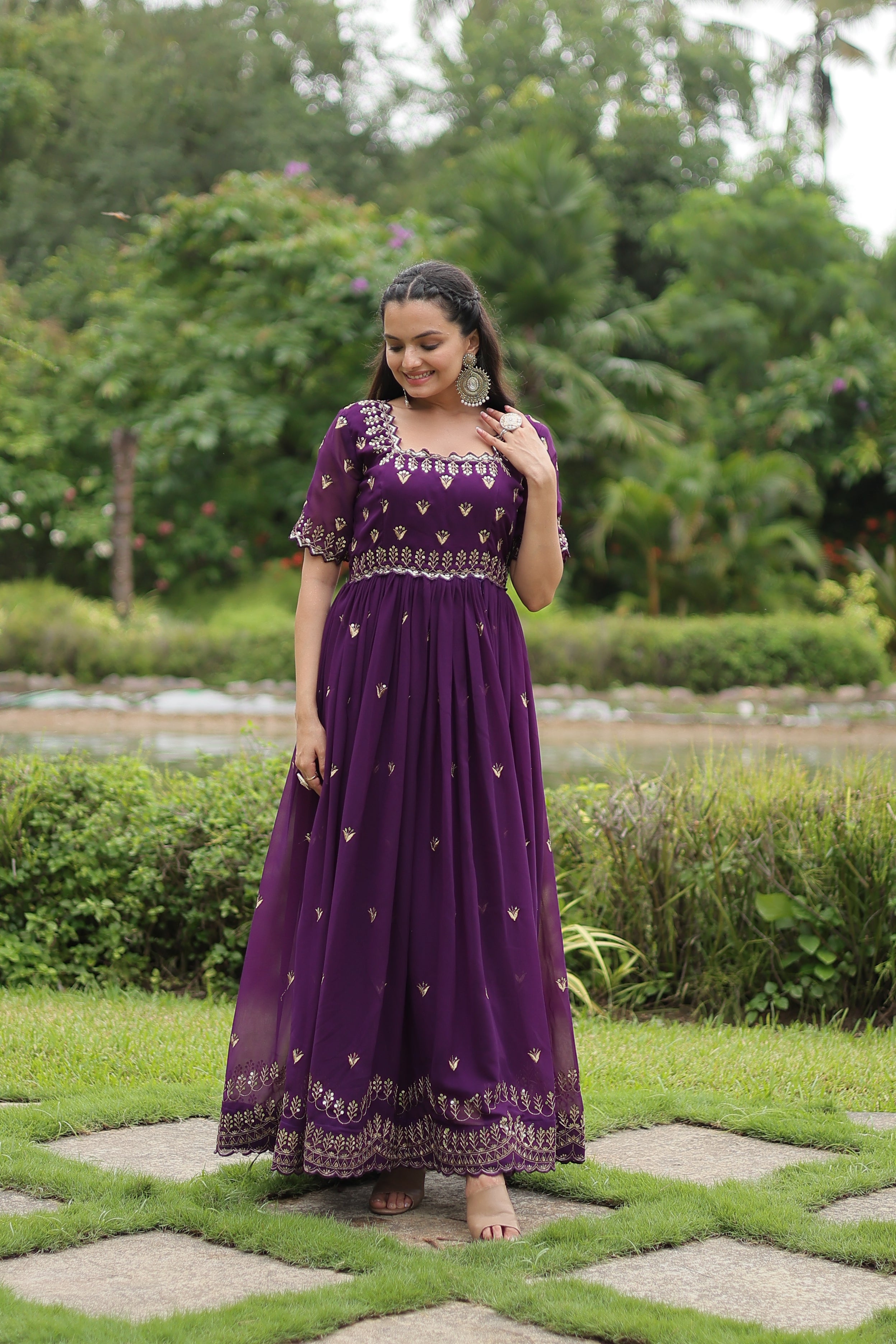 Faux Georgette Zari Embroidered Gown