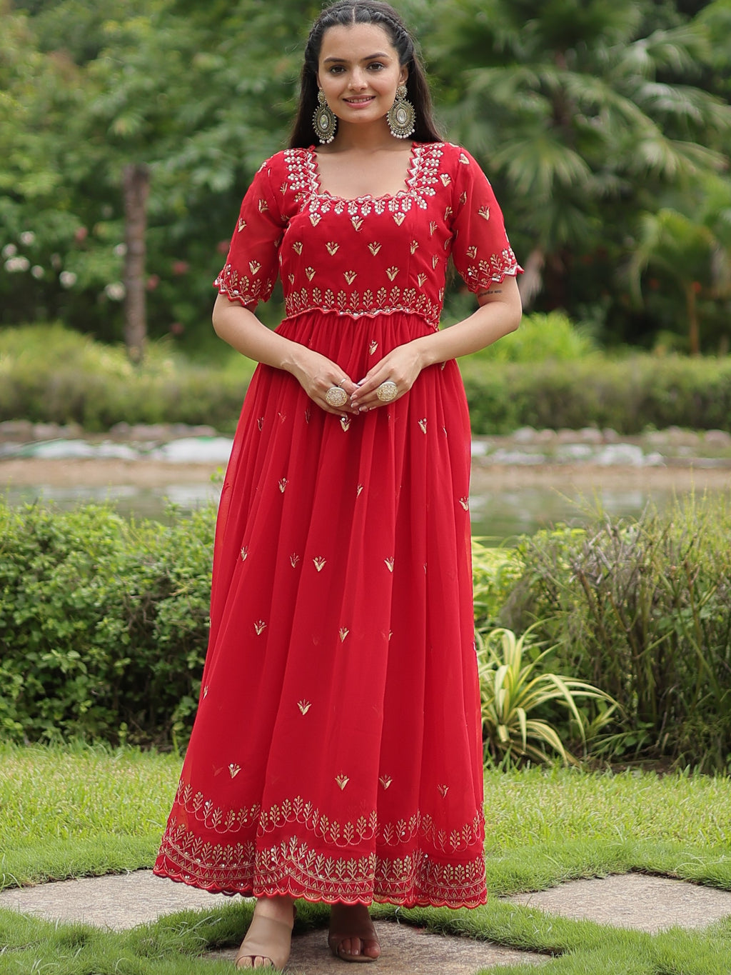 Faux Georgette Zari Embroidered Gown