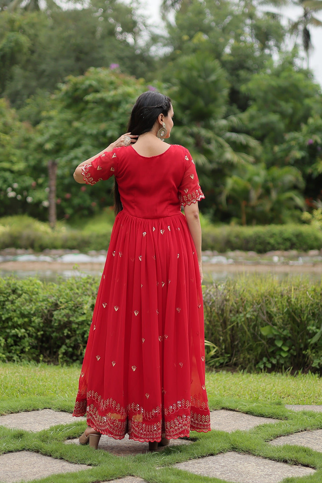 Faux Georgette Zari Embroidered Gown