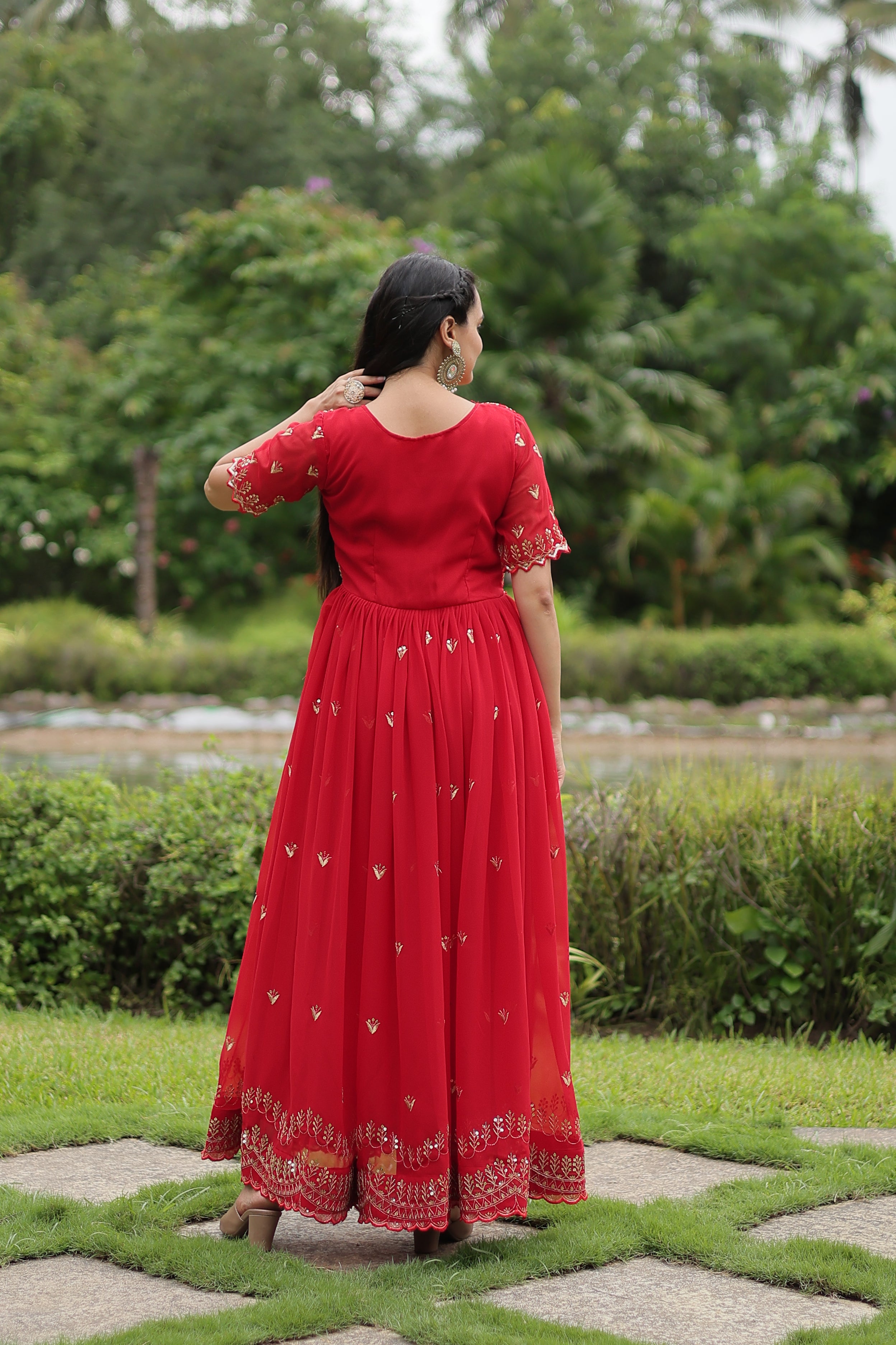 Faux Georgette Zari Embroidered Gown