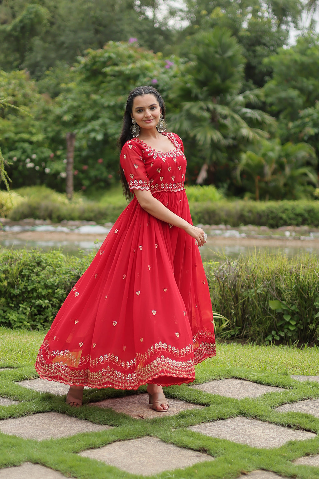 Faux Georgette Zari Embroidered Gown