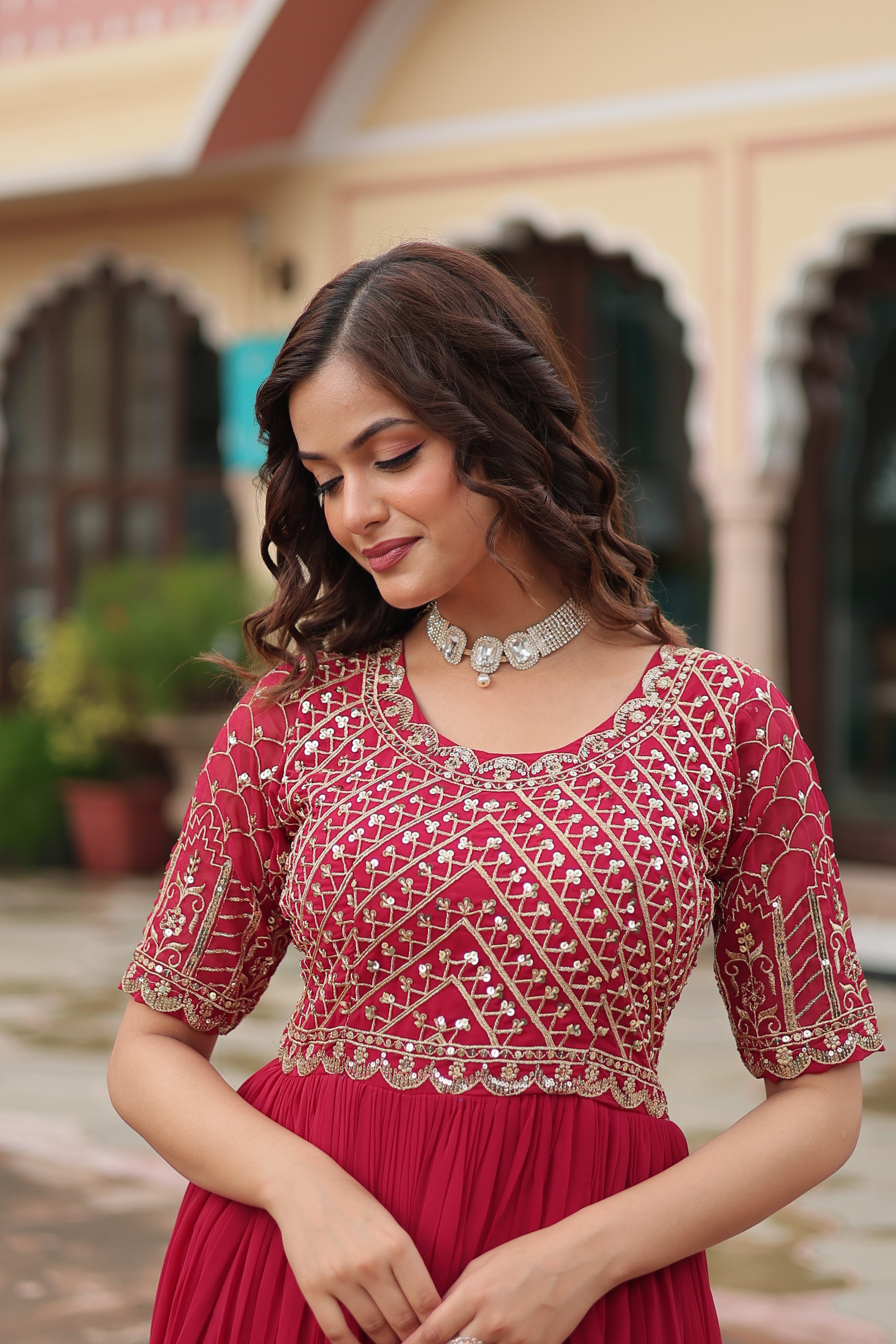 Faux Blooming Embroidered Gown