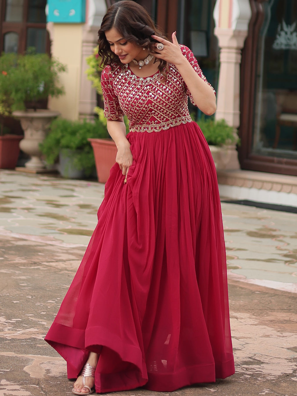 Faux Blooming Embroidered Gown