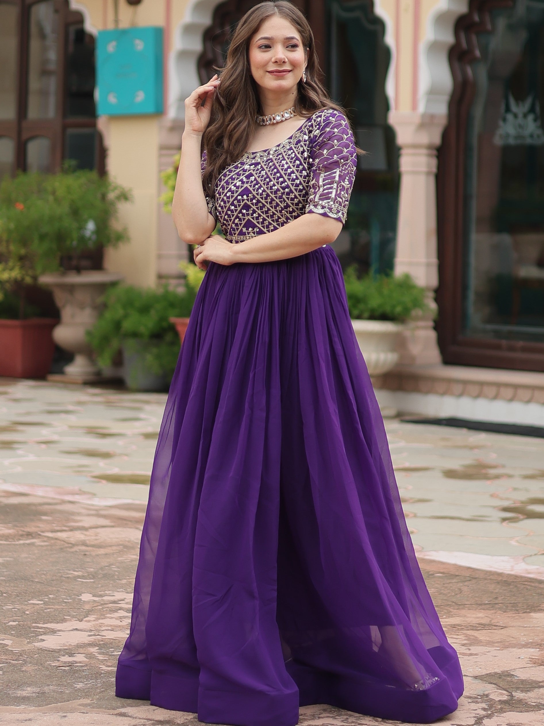 Faux Blooming Embroidered Gown