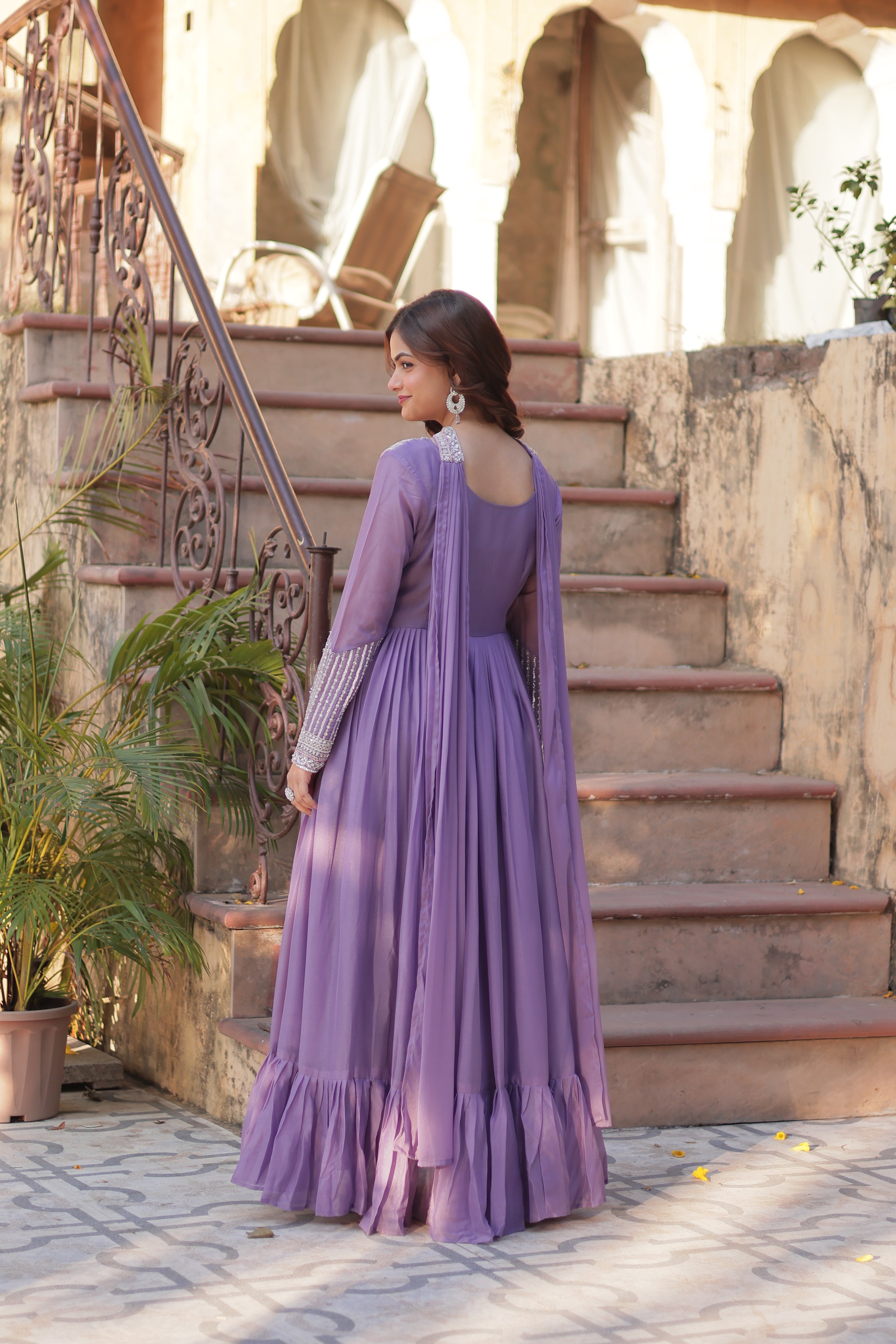 Star Georgette Embroidered Gown With Dupatta