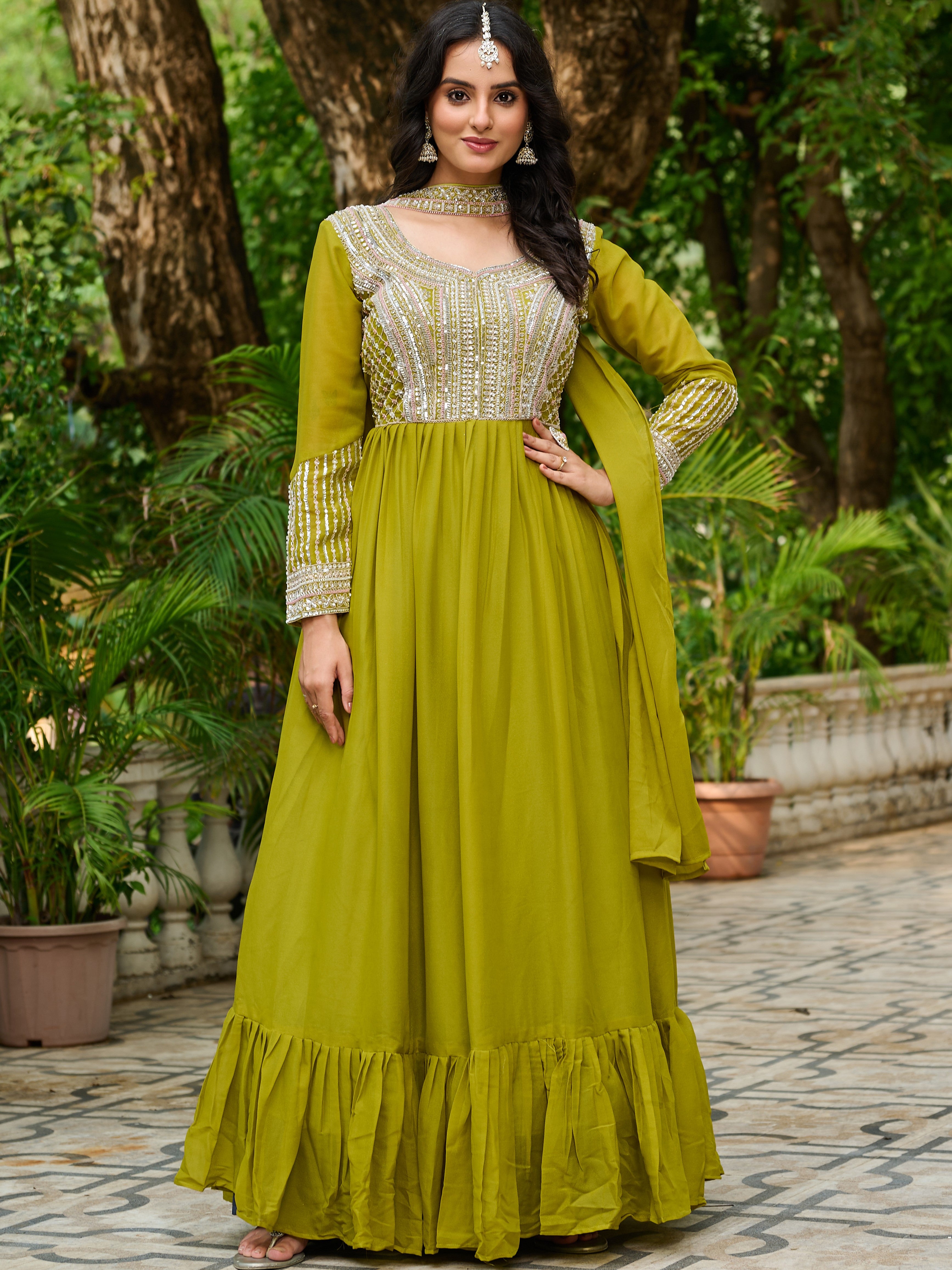 Star Georgette Embroidered Gown With Dupatta