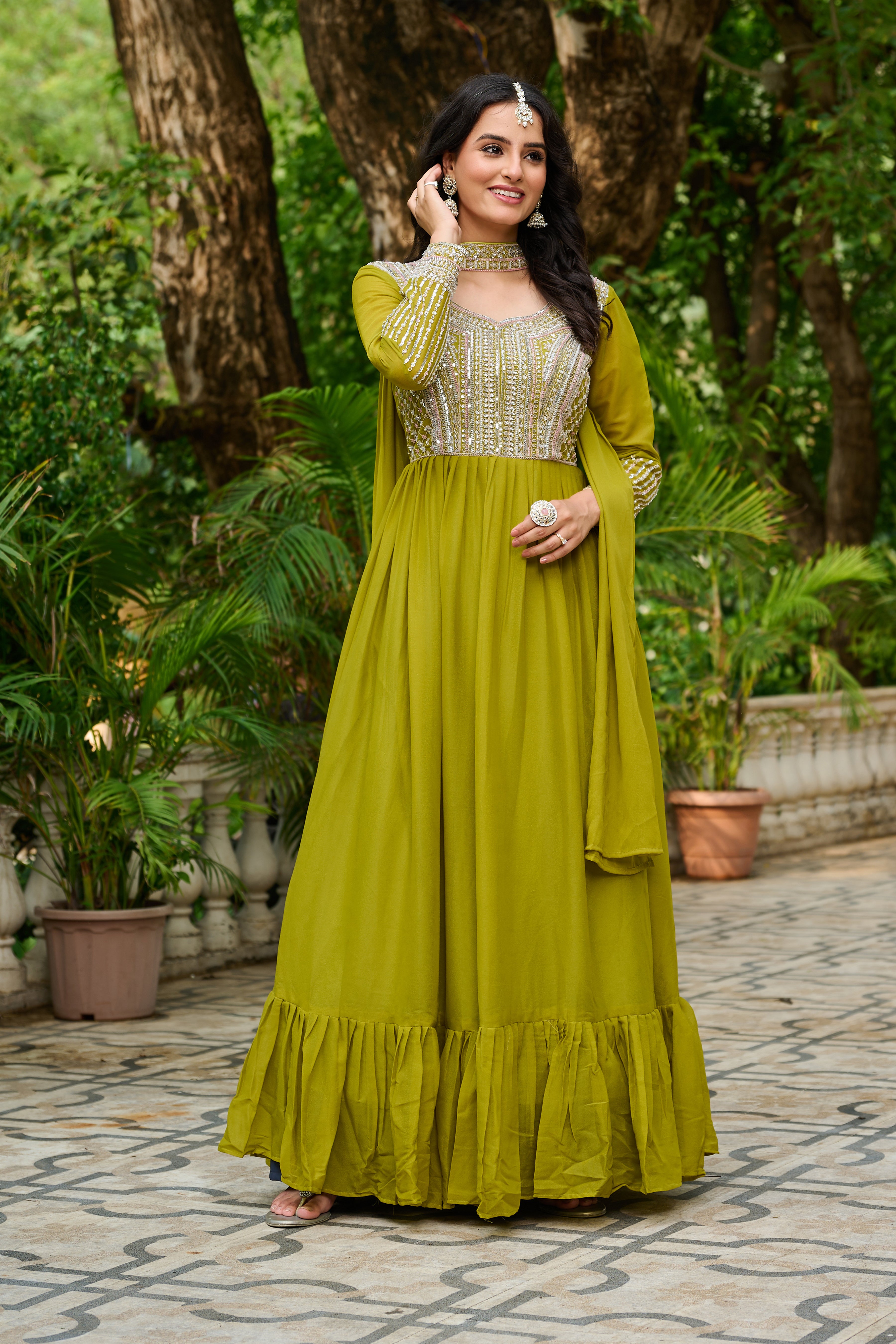 Star Georgette Embroidered Gown With Dupatta