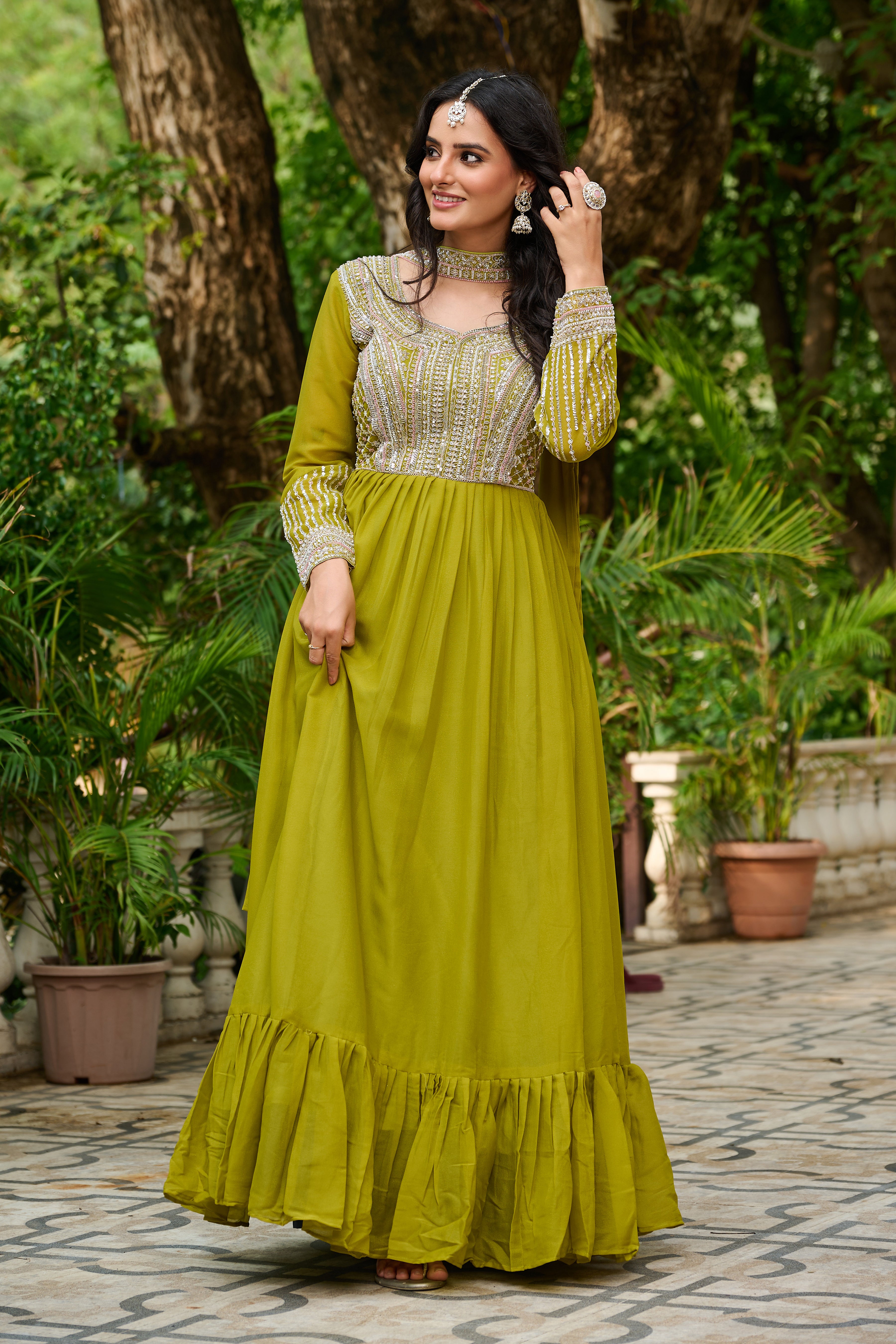 Star Georgette Embroidered Gown With Dupatta