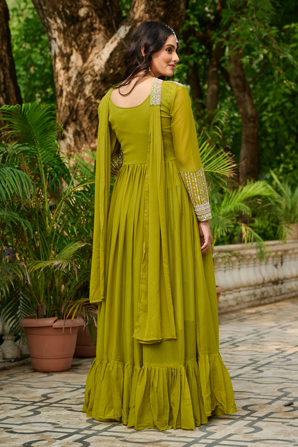 Star Georgette Embroidered Gown With Dupatta