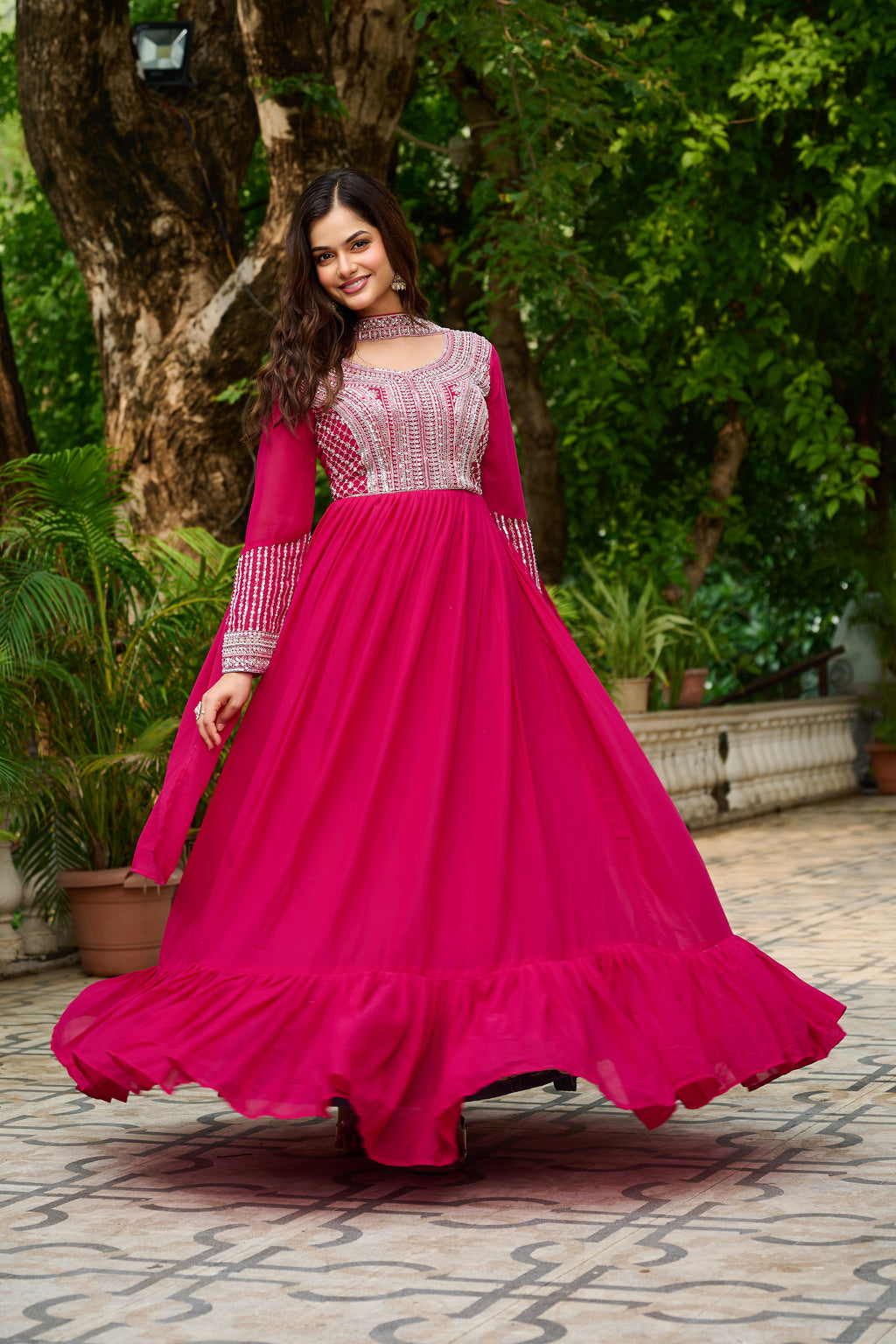 Star Georgette Embroidered Gown With Dupatta