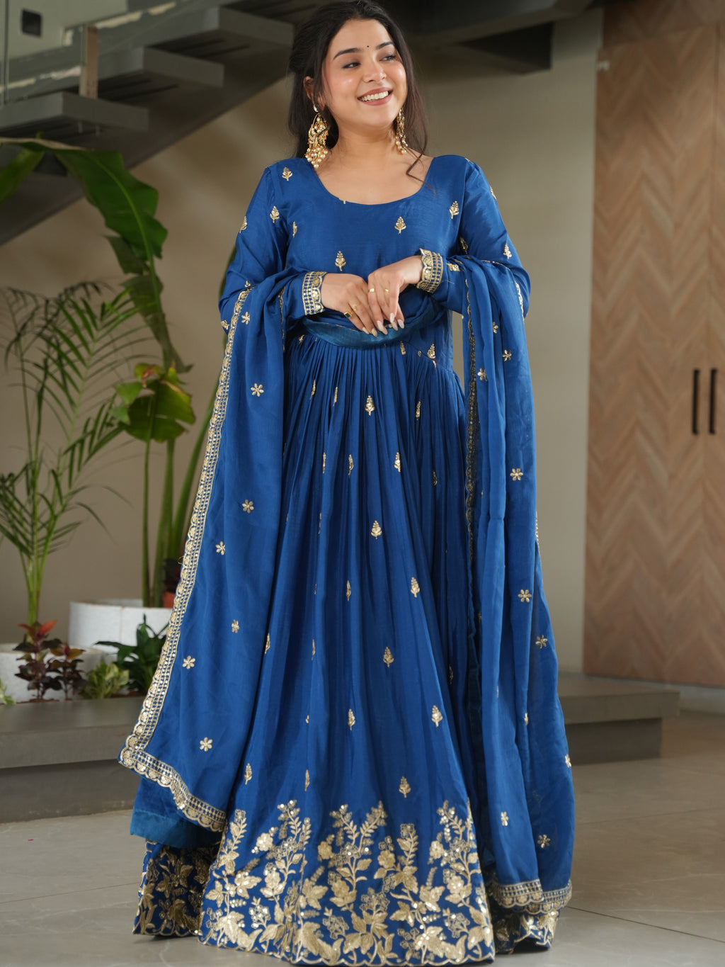 Chinon Embroidered Gown  With Dupatta