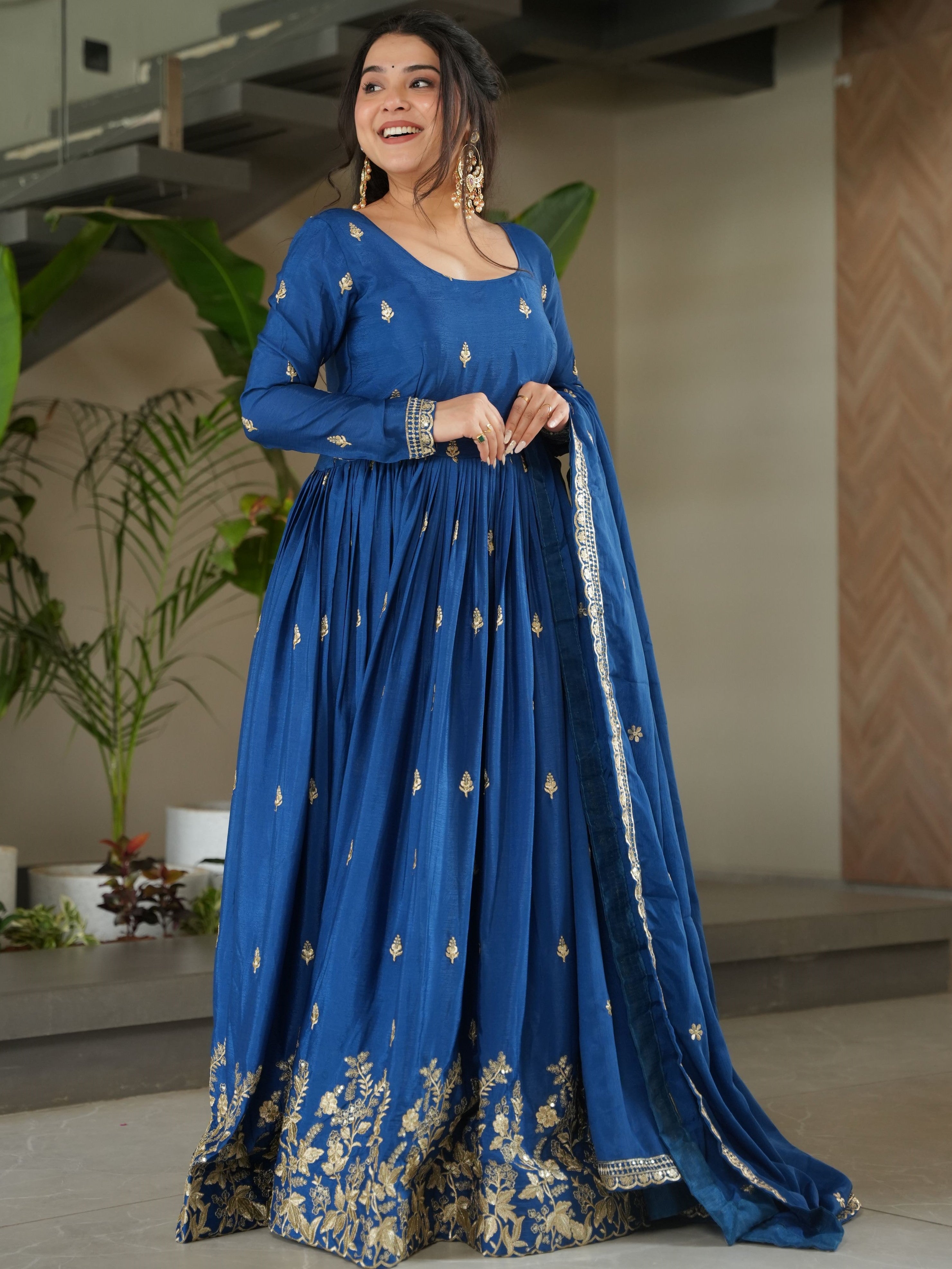 Chinon Embroidered Gown  With Dupatta