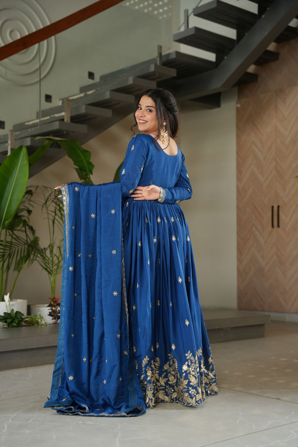 Chinon Embroidered Gown  With Dupatta