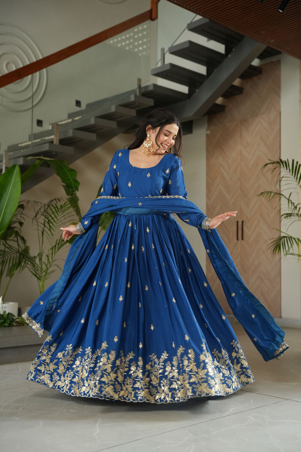 Chinon Embroidered Gown  With Dupatta