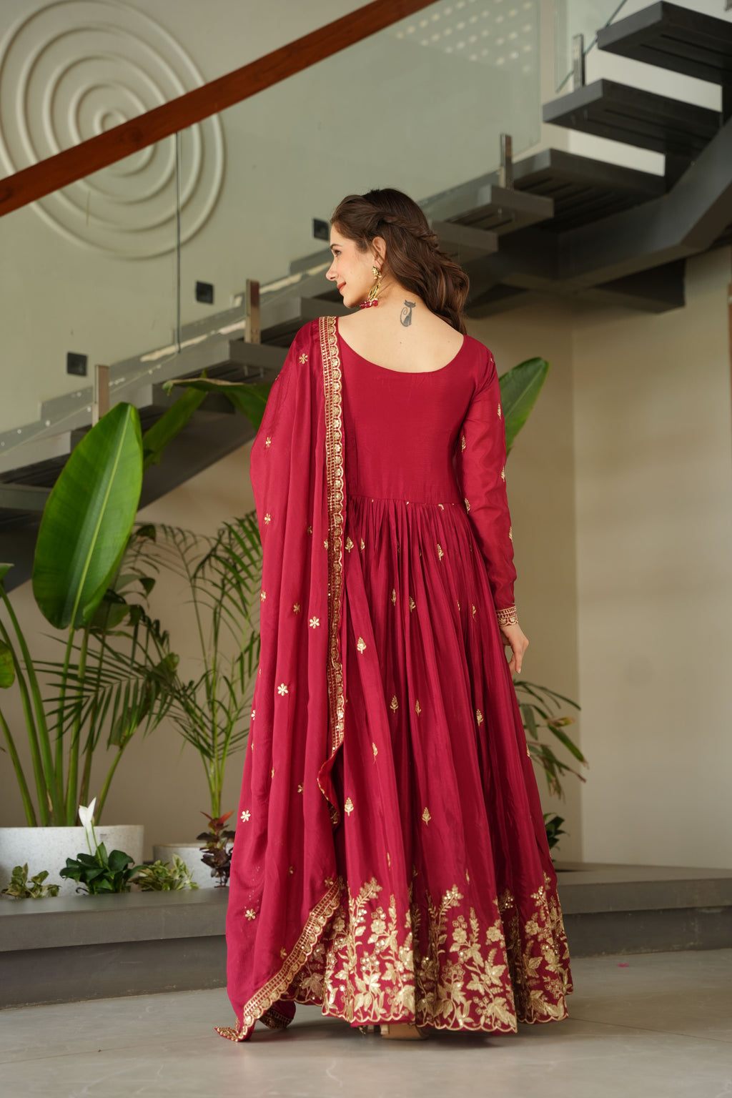 Chinon Embroidered Gown  With Dupatta