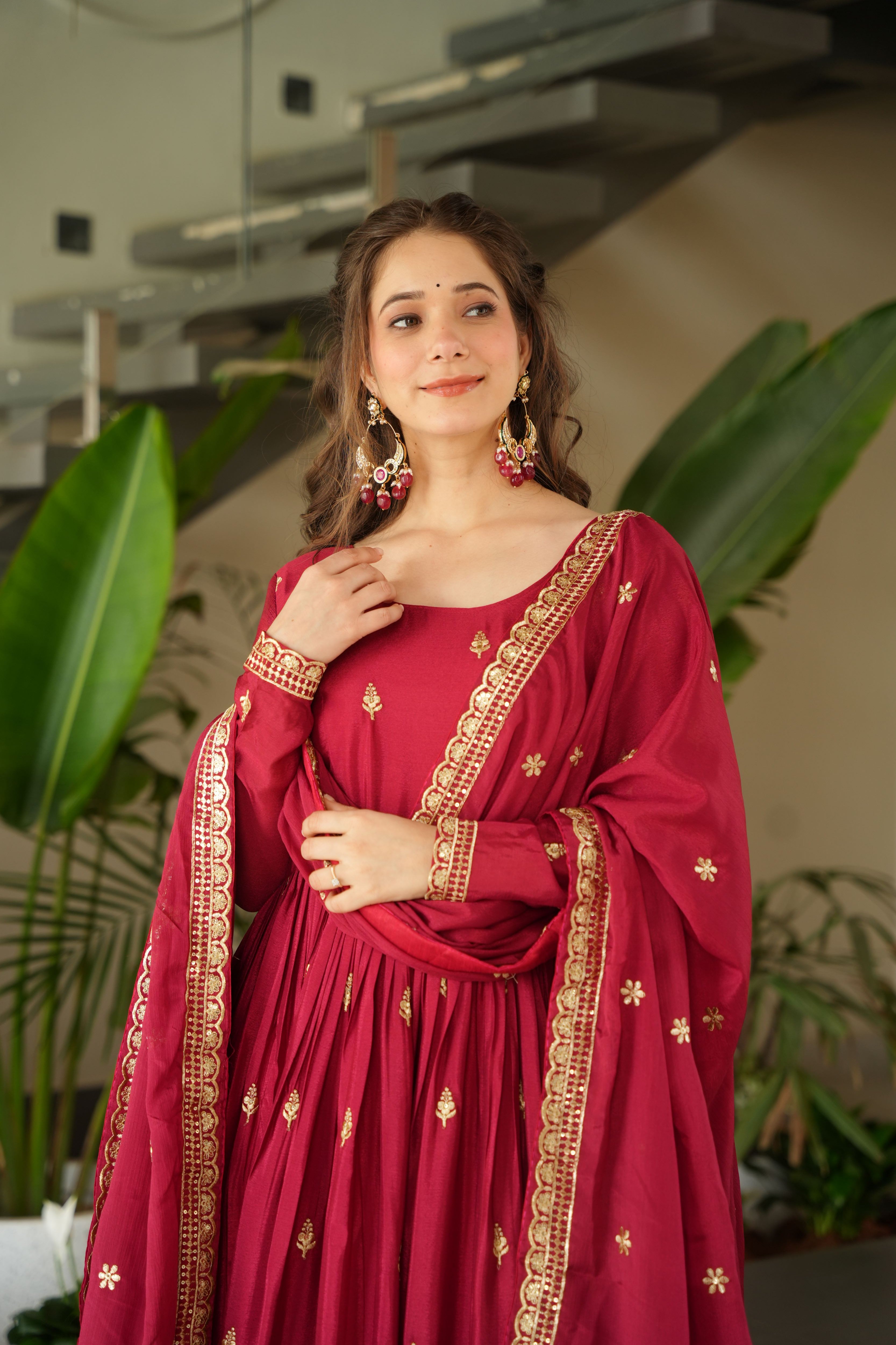 Chinon Embroidered Gown  With Dupatta