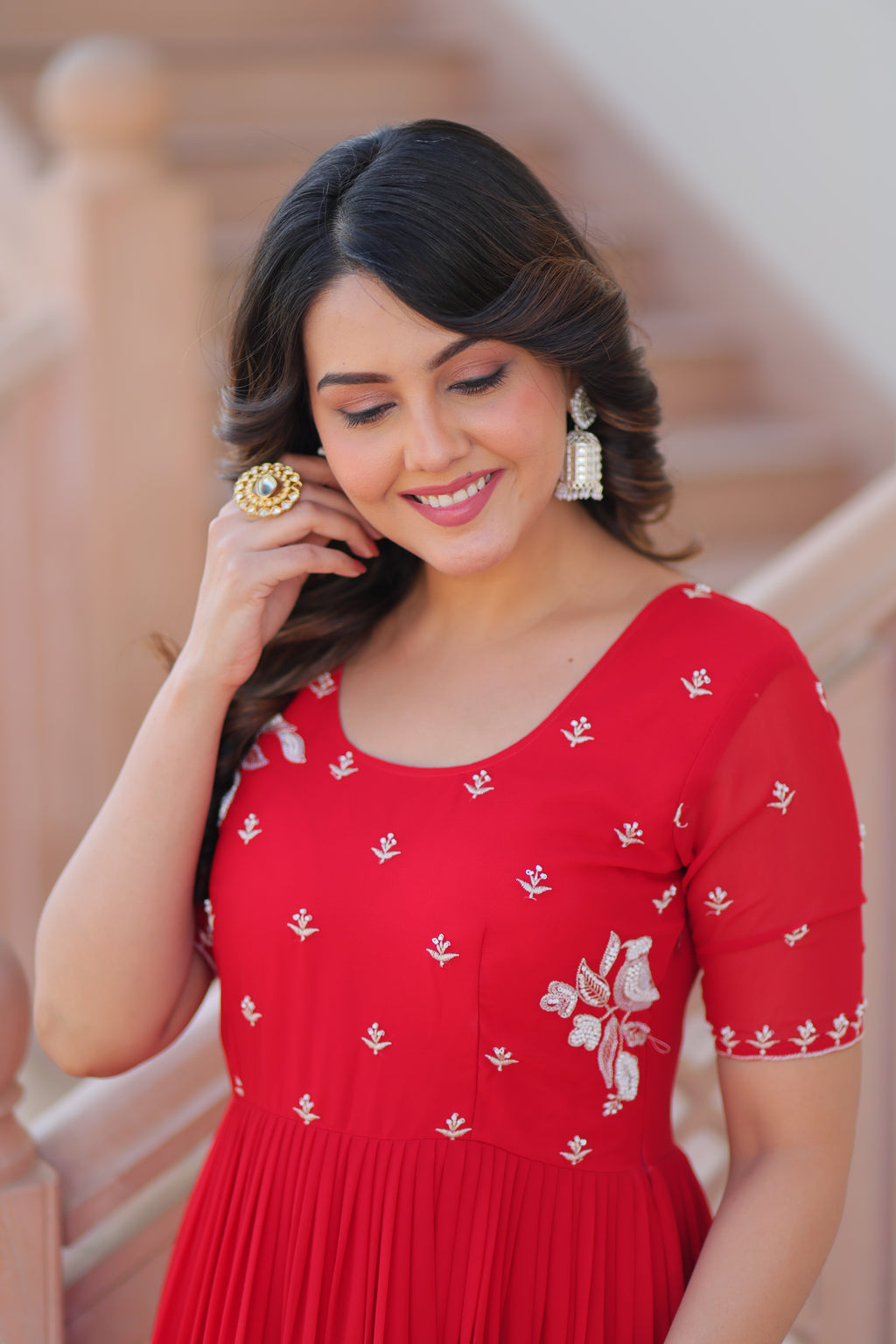 Faux Blooming Beads Embroidered Gown