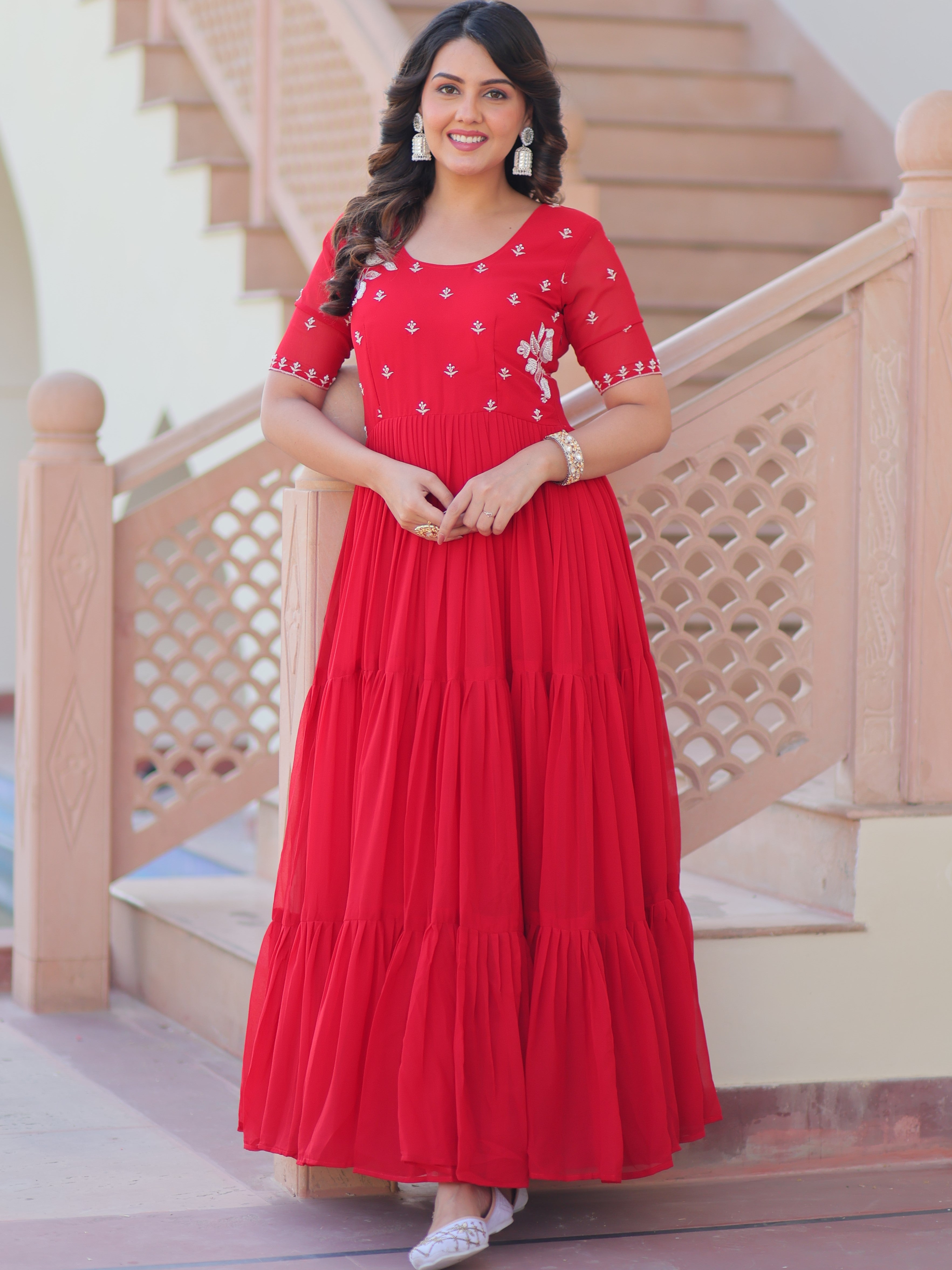 Faux Blooming Beads Embroidered Gown