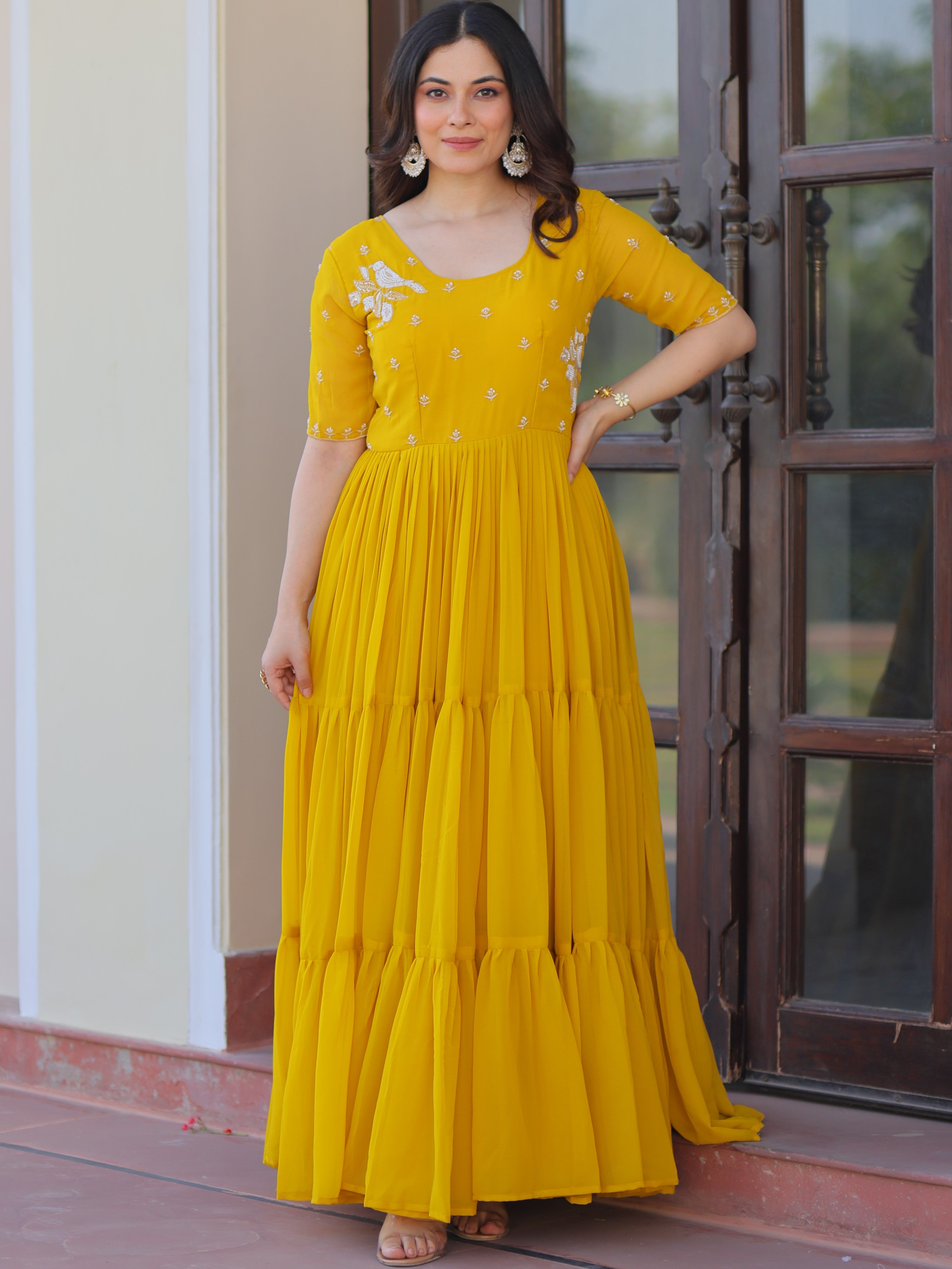 Faux Blooming Beads Embroidered Gown