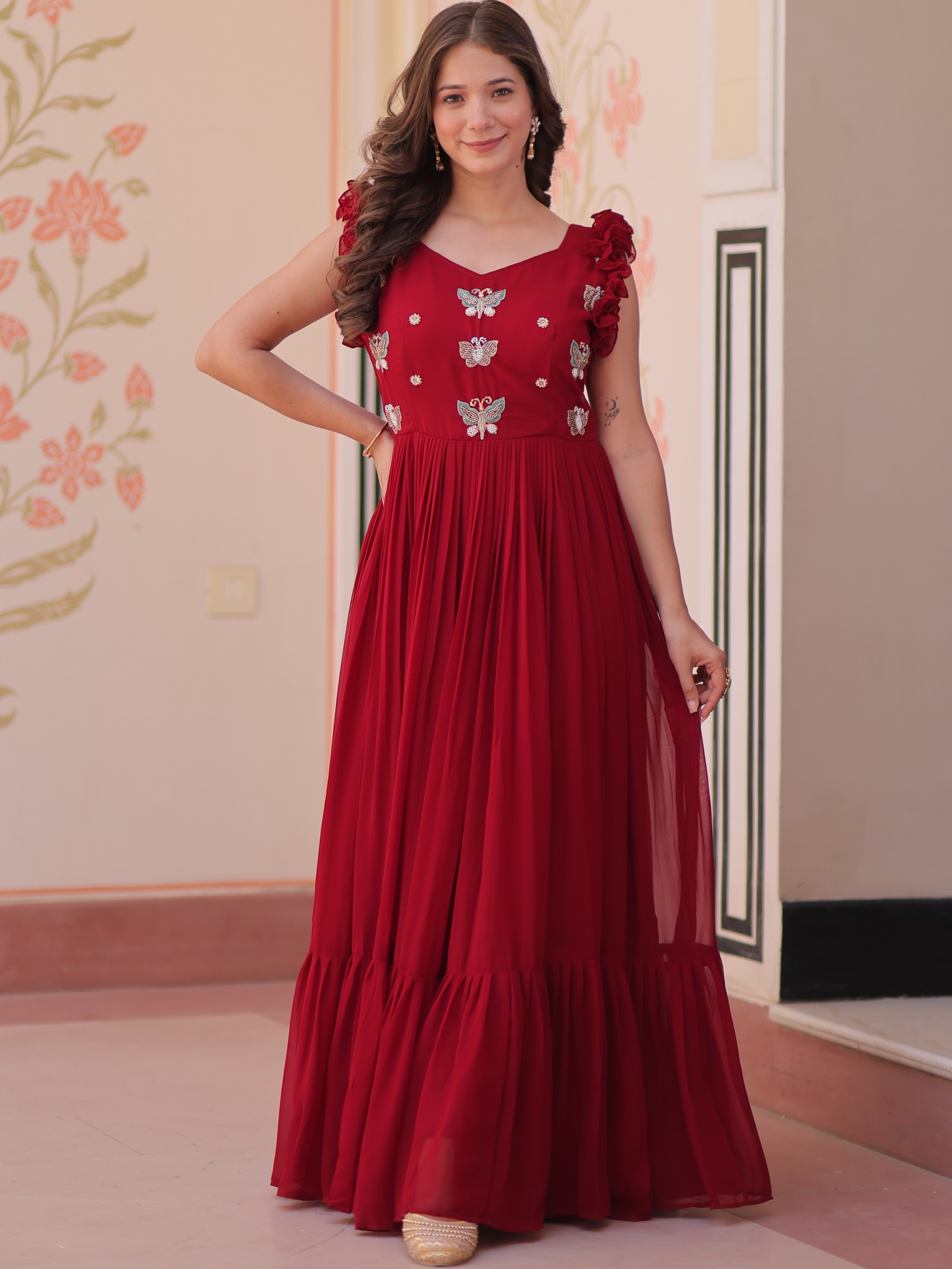 Faux Blooming Beads Embroidered Gown