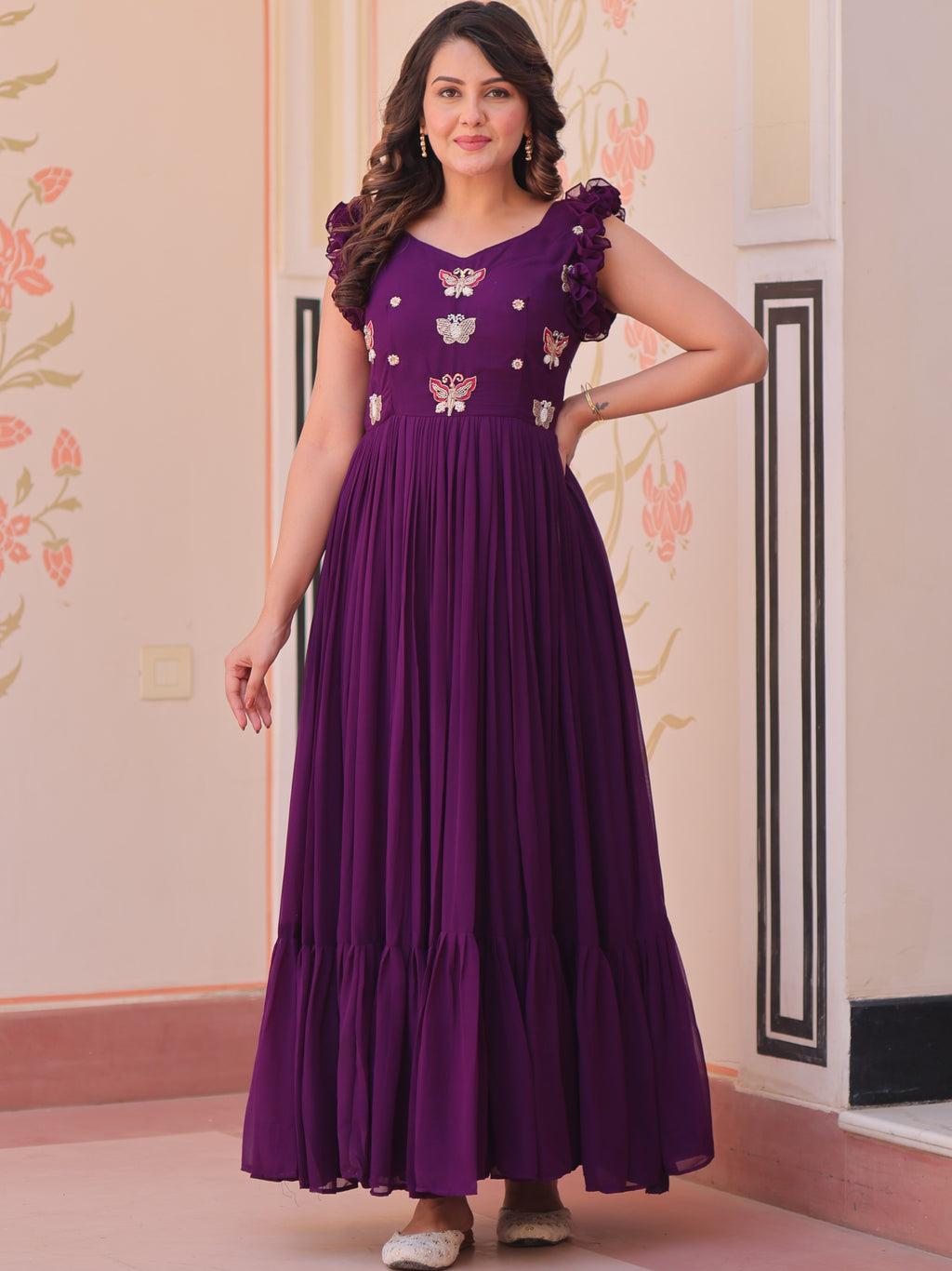 Faux Blooming Beads Embroidered Gown