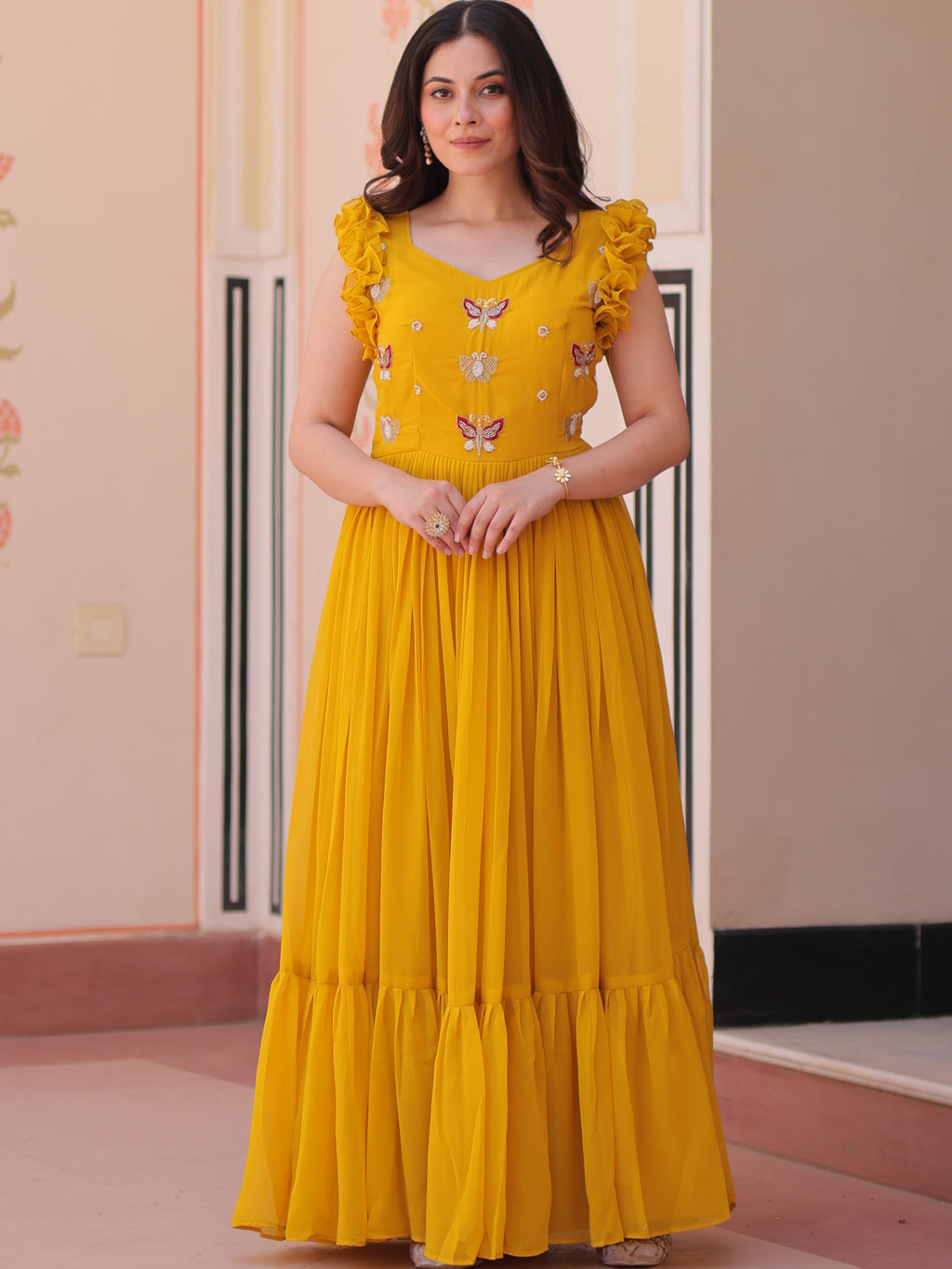 Faux Blooming Beads Embroidered Gown