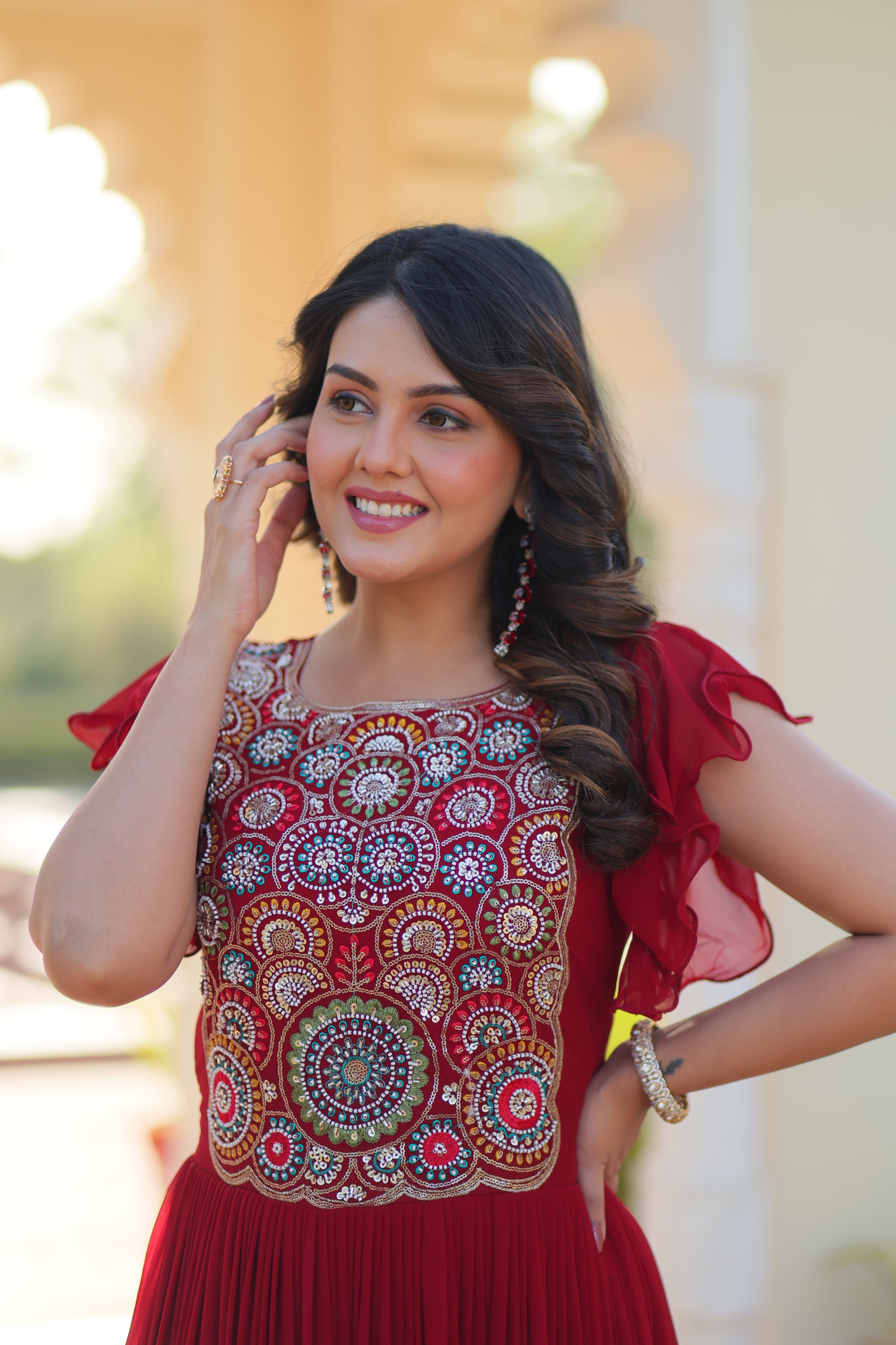 Faux Blooming Embroidered Gown