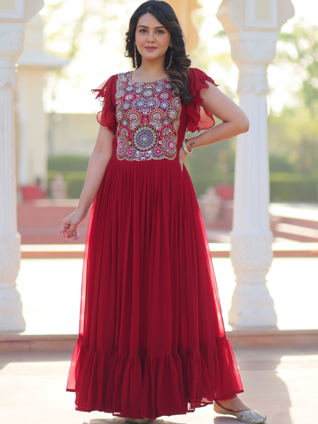 Faux Blooming Embroidered Gown