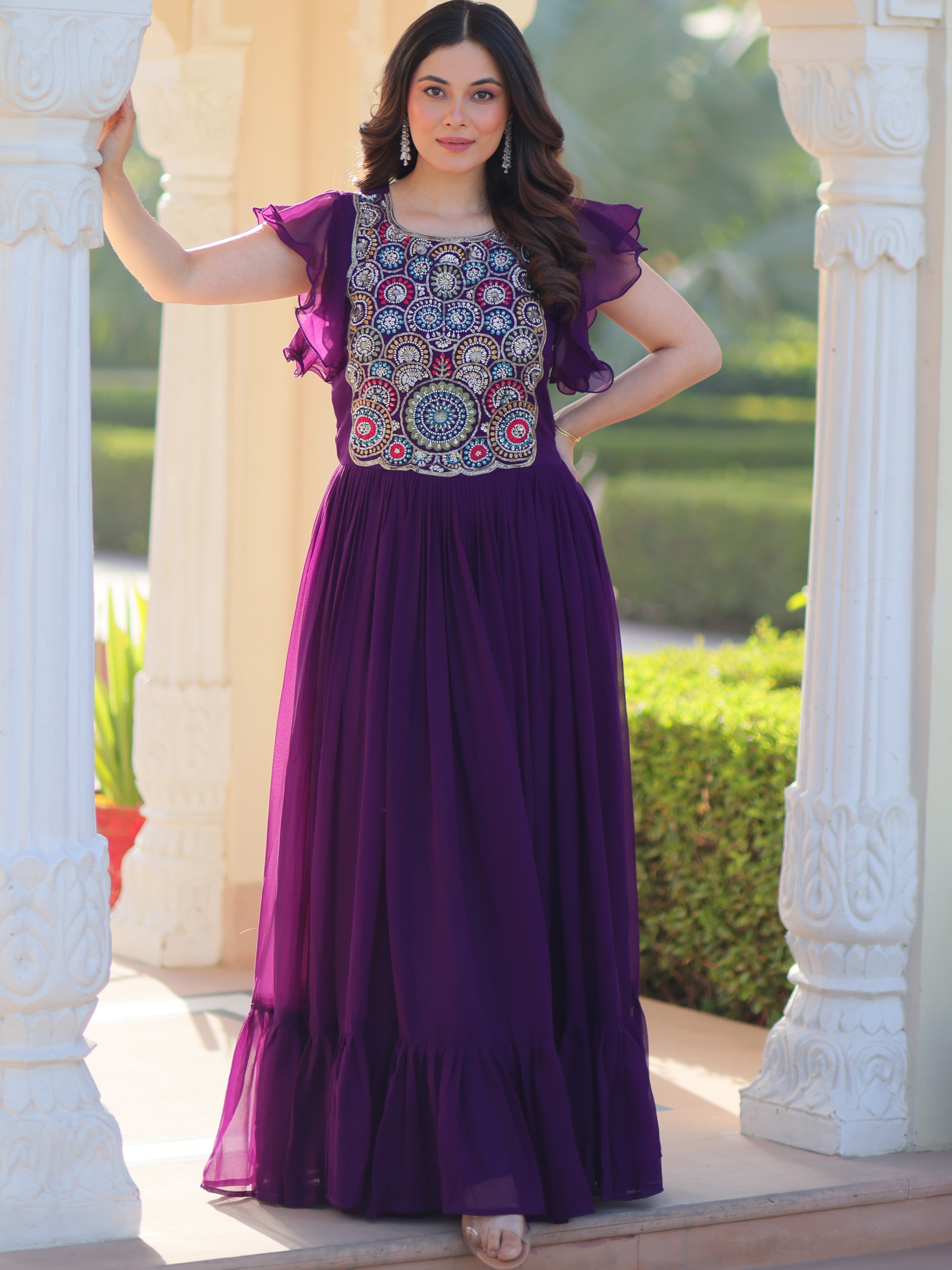 Faux Blooming Embroidered Gown