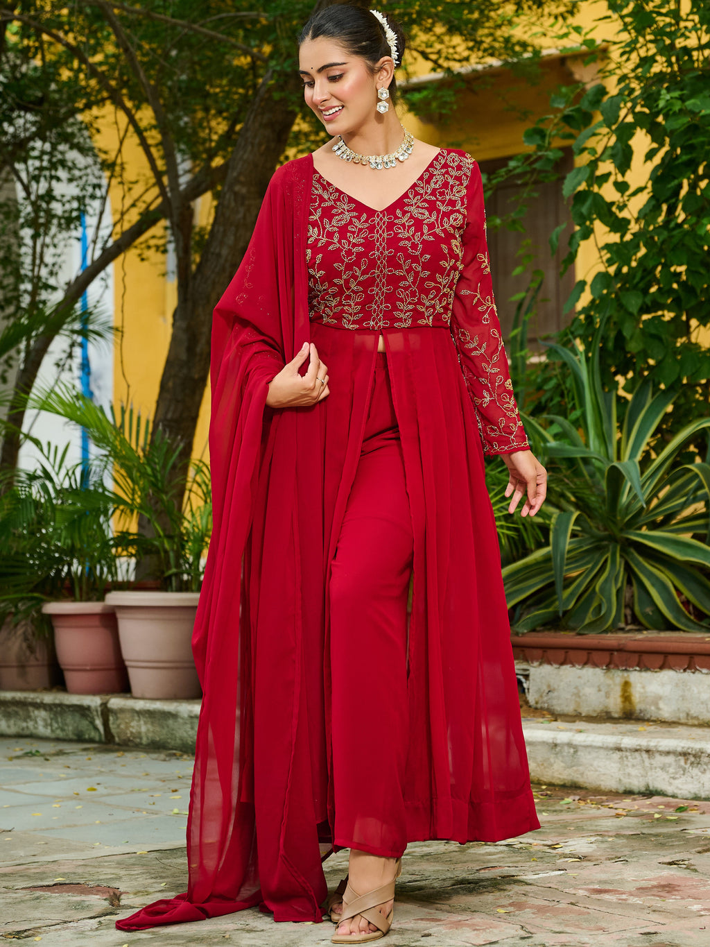 Faux Blooming Top Bottom Set For Women