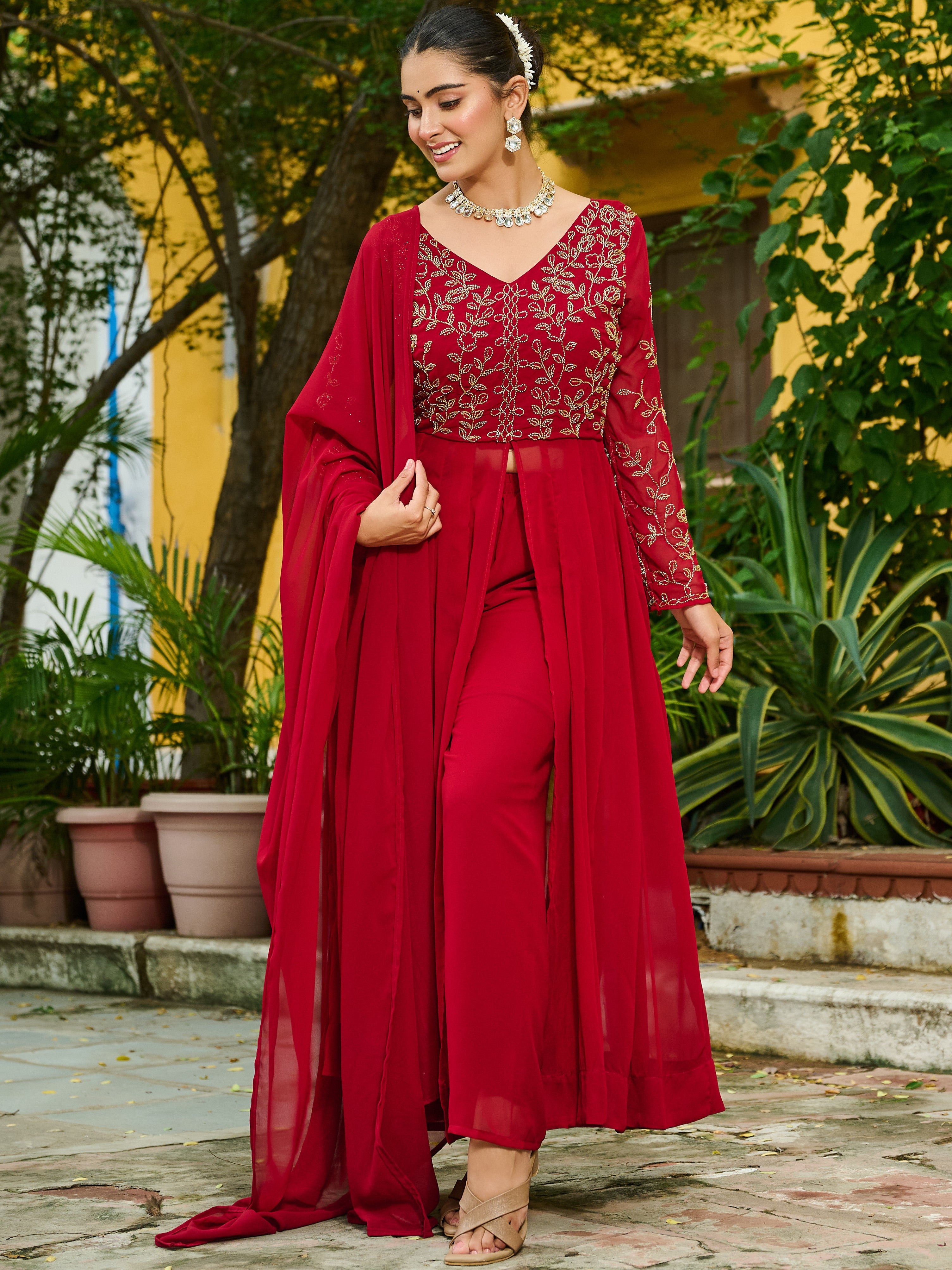 Faux Blooming Top Bottom Set For Women