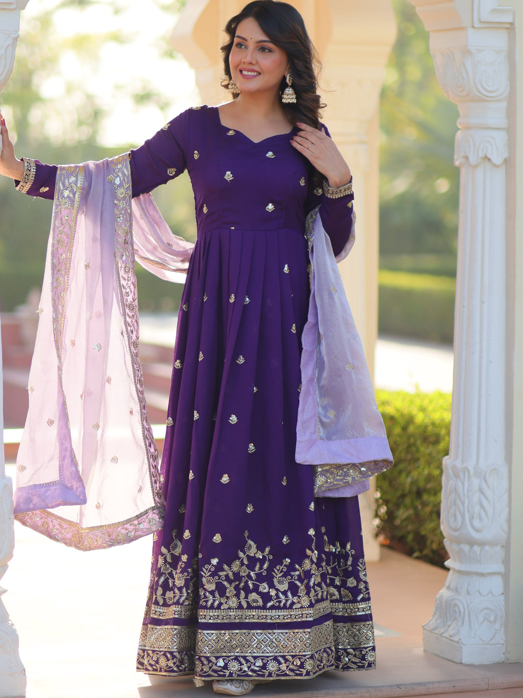Star Georgette Embroidered  Gown With Fendi Dupatta