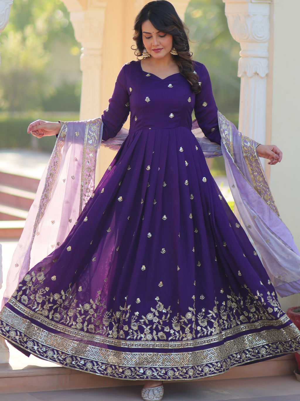 Star Georgette Embroidered  Gown With Fendi Dupatta