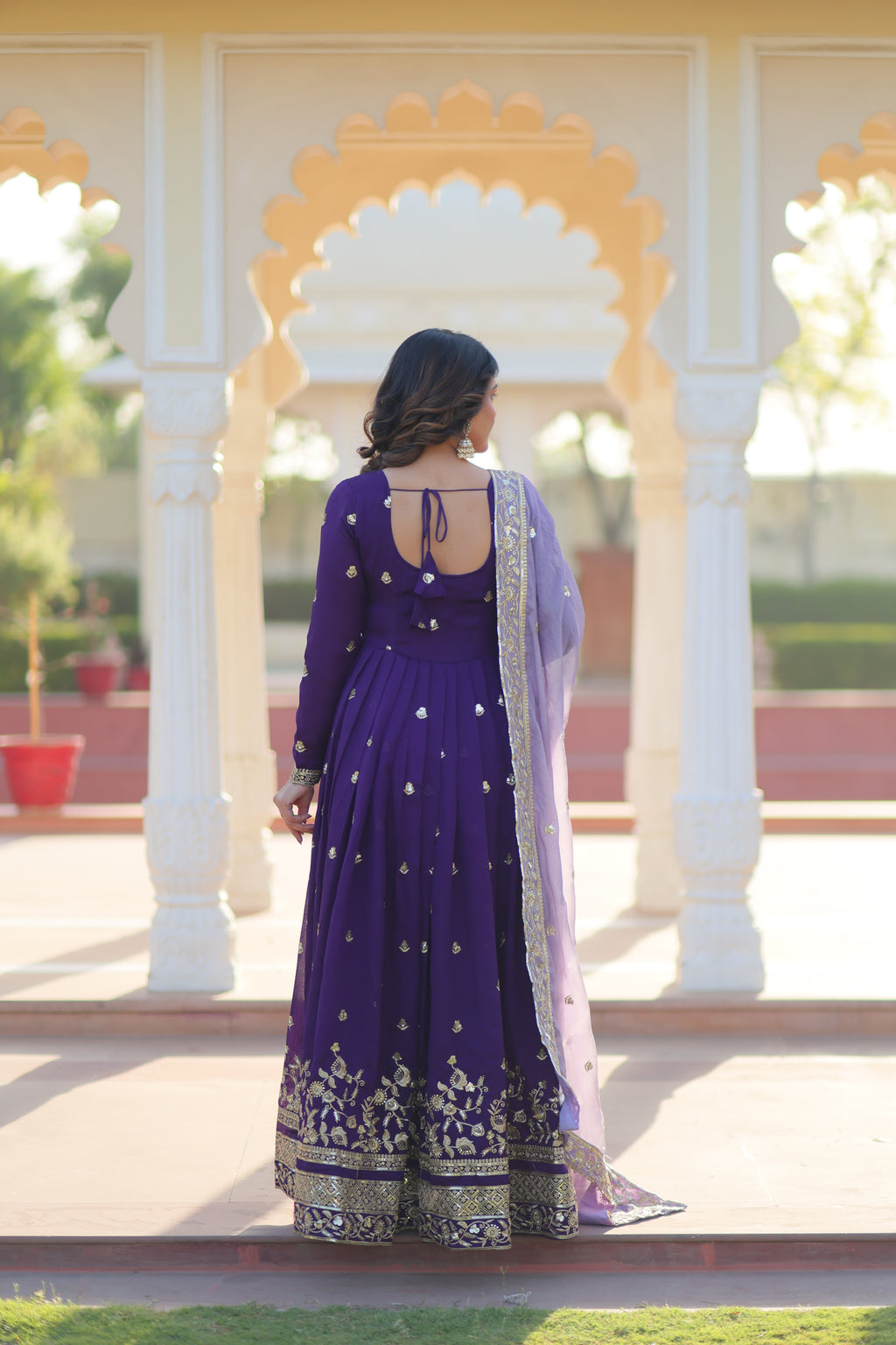 Star Georgette Embroidered  Gown With Fendi Dupatta