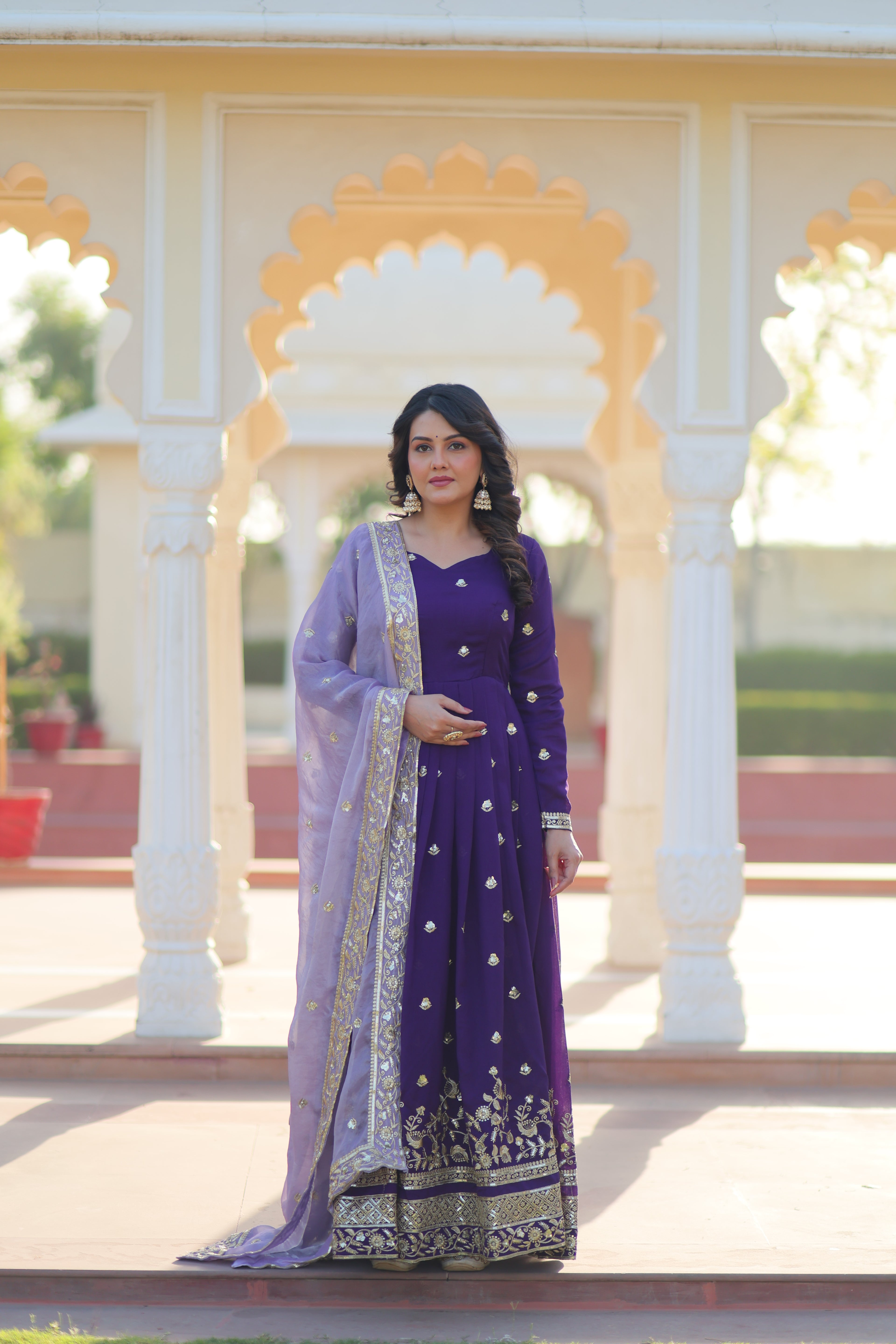 Star Georgette Embroidered  Gown With Fendi Dupatta