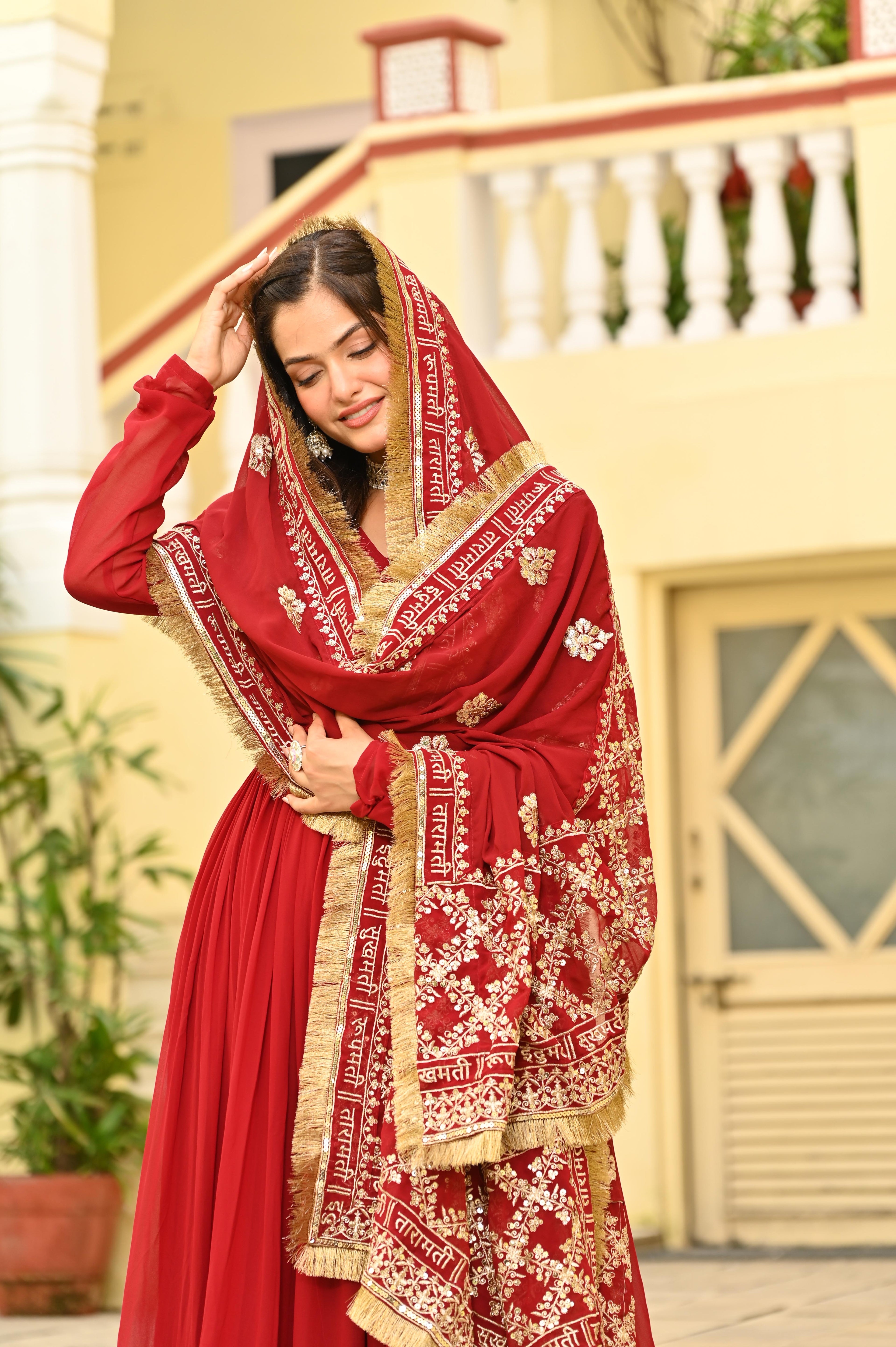 Faux Blooming Embroidered Gown With Dupatta
