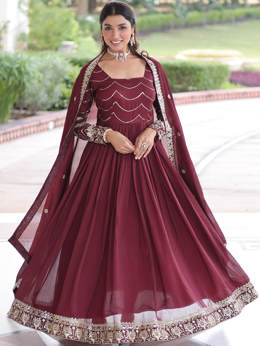 Vichitra Silk Gown For Women